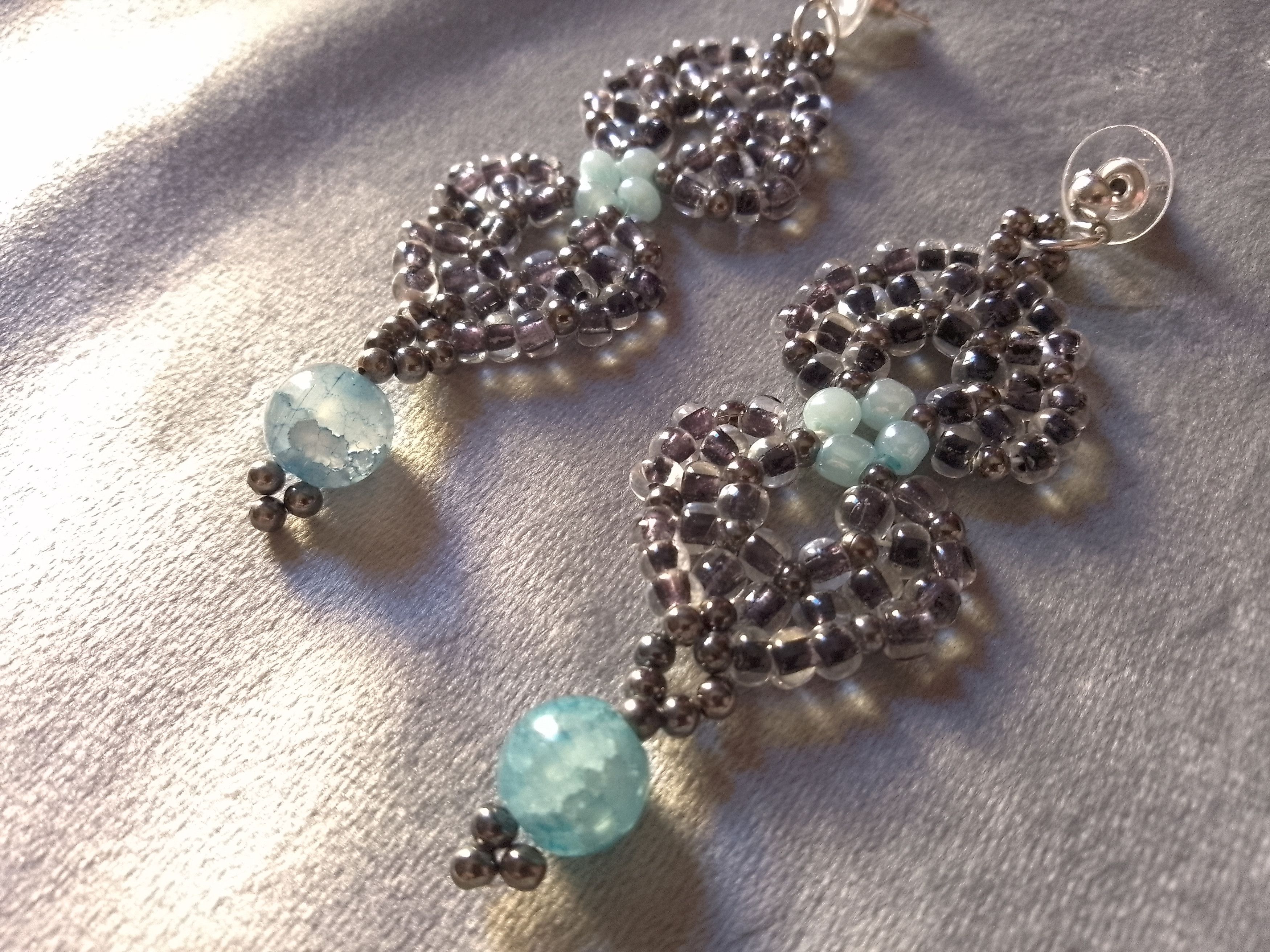 Handmade Earrings Black Blue Gemstones Agate Eleganti Beaded Size ONE SIZE - 1 Thumbnail