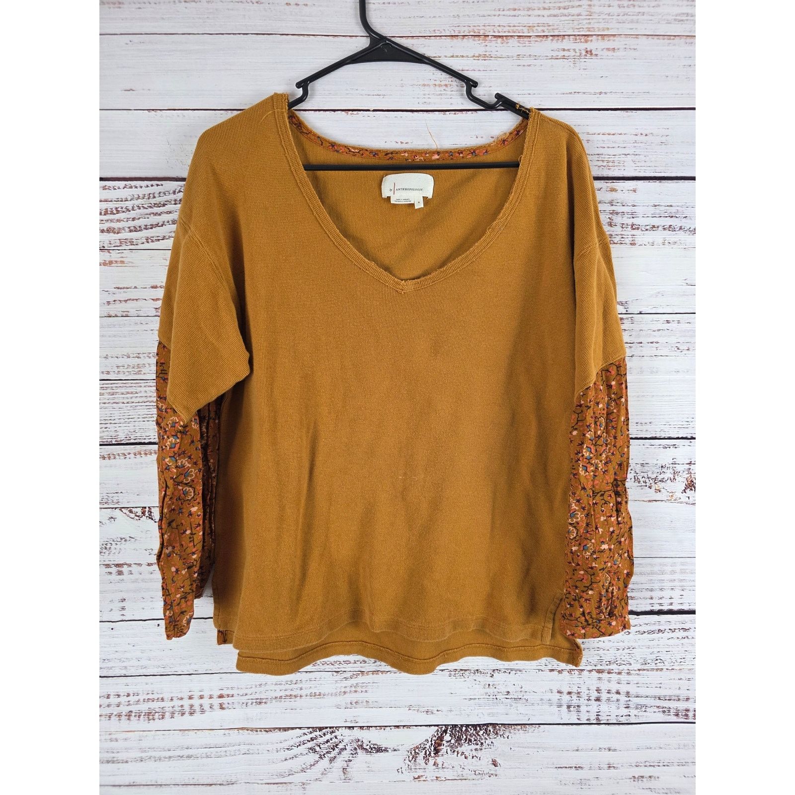 Anthropologie Anthropologie Long Sleeve Boho Top S Womens V Neck Brown Size XS / US 0-2 / IT 36-38 - 1 Thumbnail
