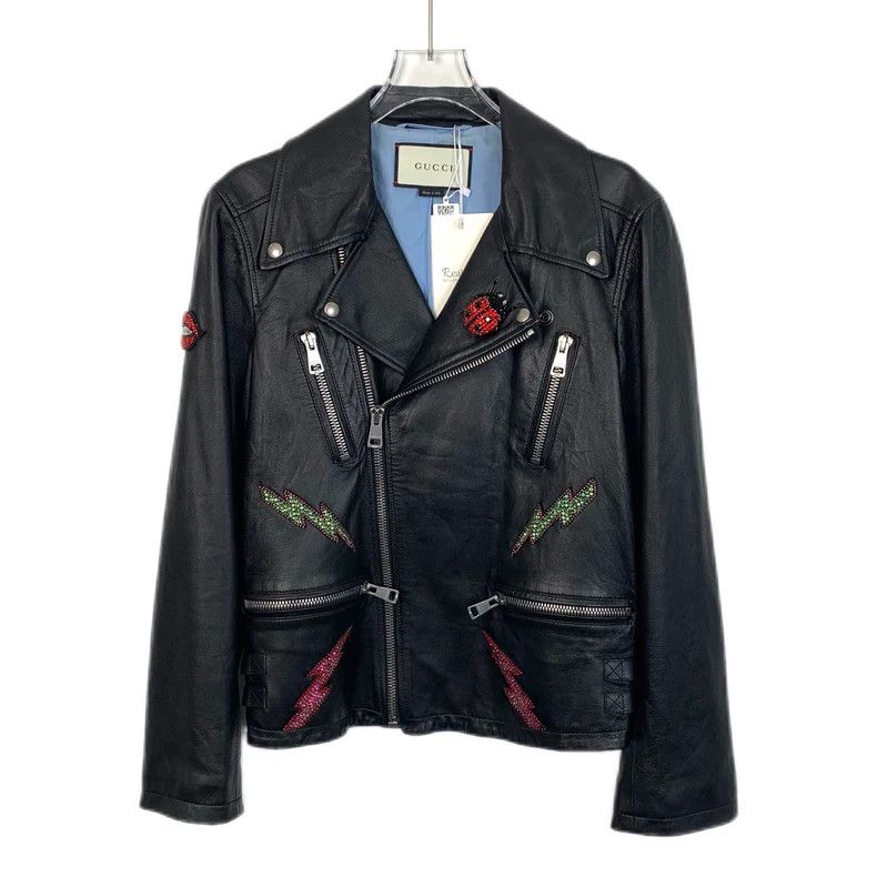 Gucci Gucci Black studded sheep leather lapel long-sleeved leathe Size US S / EU 44-46 / 1 - 1 Thumbnail
