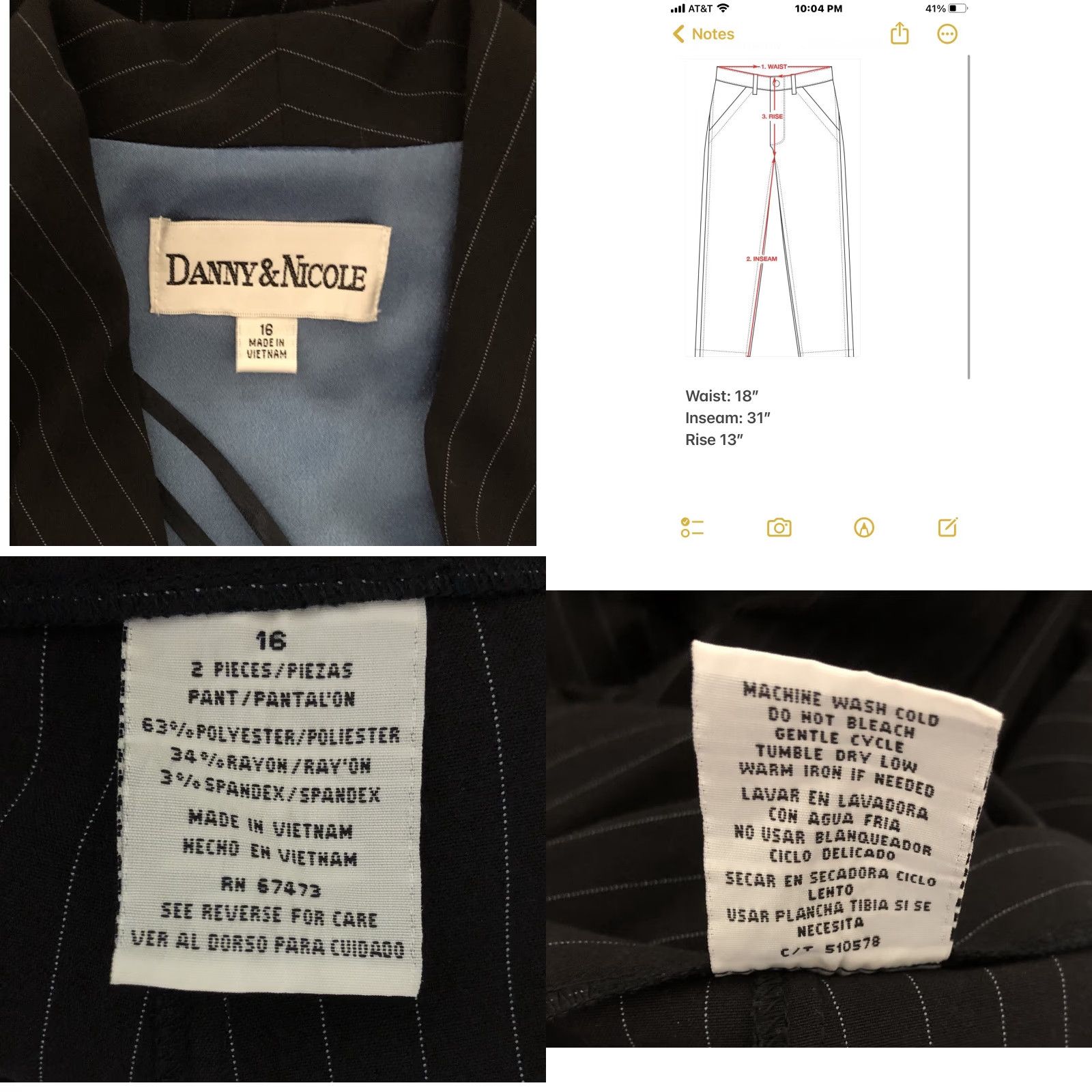 Vintage Danny & Nicole 2pc Suit Navy Stripe Blazer Jacket & Slacks Women 16 Career Office Vintage No Size XXL / US 16-18 / IT 52-54 - 8 Thumbnail