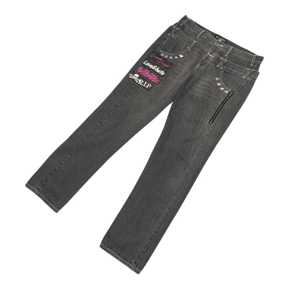 Seditionaries Hell Cat Punks Japan Double Waist Studded Washed Jeans - W34 Size US 34 / EU 50 - 4 Thumbnail