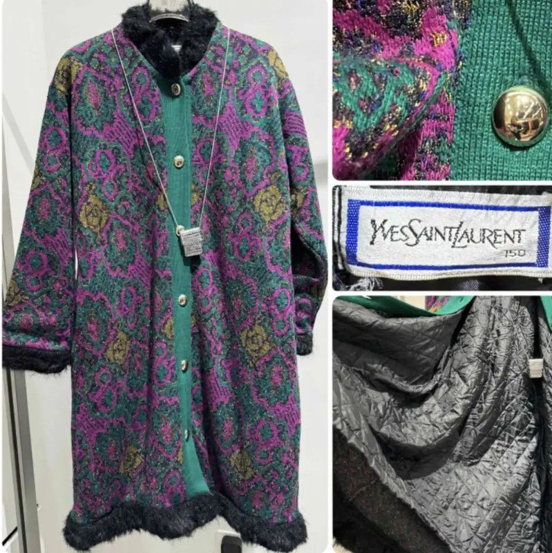 Yves Saint Laurent YSL Colorblock Wool Blend Women's Cardigan 0089 Size ONE SIZE - 1 Thumbnail