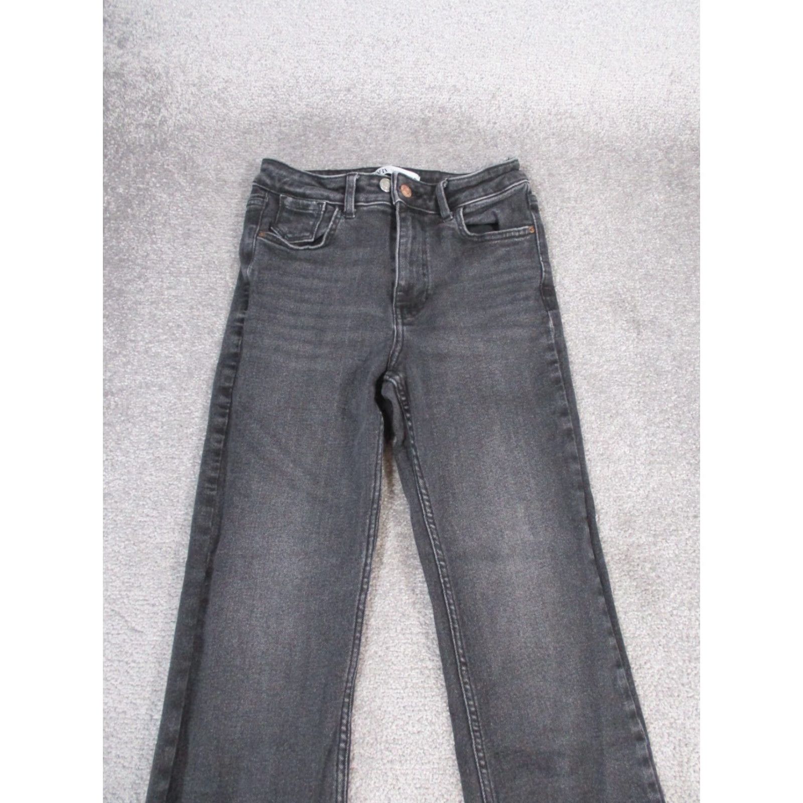 Zara ZARA Jeans Women Gray Denim Straight Leg 2 Regular Mid Rise Raw Hem Zip Accent Size 26" / US 2 / IT 38 - 3 Thumbnail