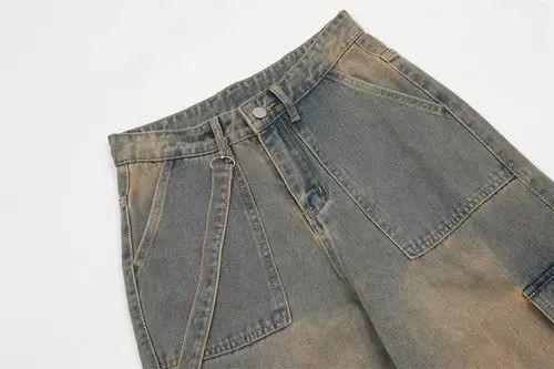 VIBE Men's washed distressed cargo jeans with multiple pockets Size US 32 / EU 48 - 3 Thumbnail