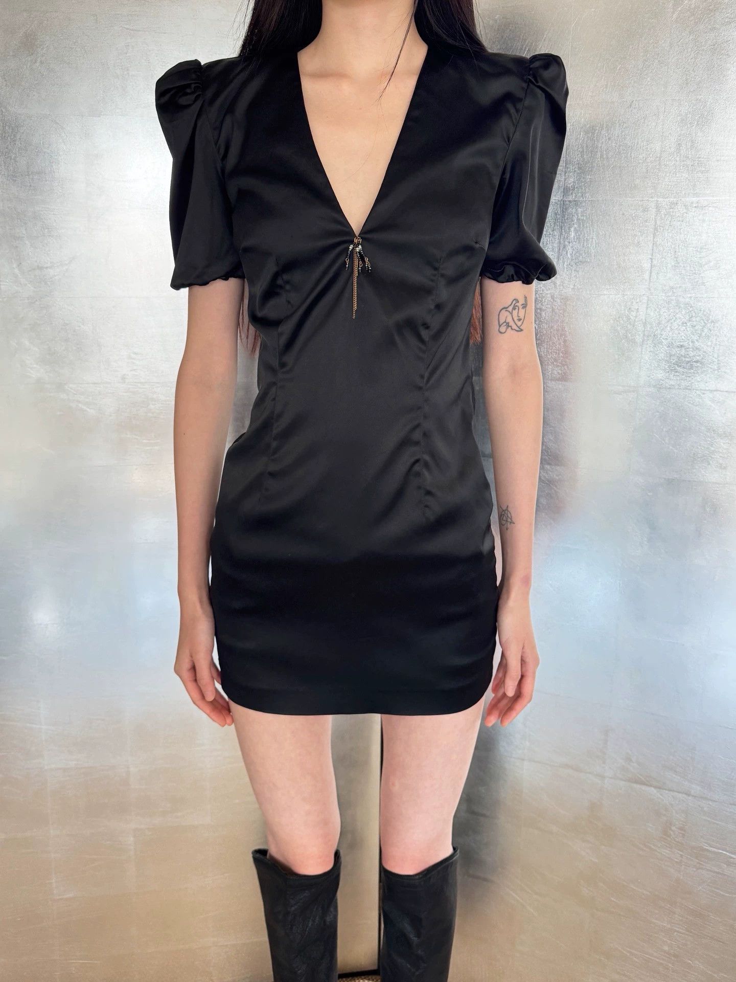 Vintage French Brand Vintage Shiny Stretch Puff Sleeve Dress Size S / US 4 / IT 40 - 6 Thumbnail