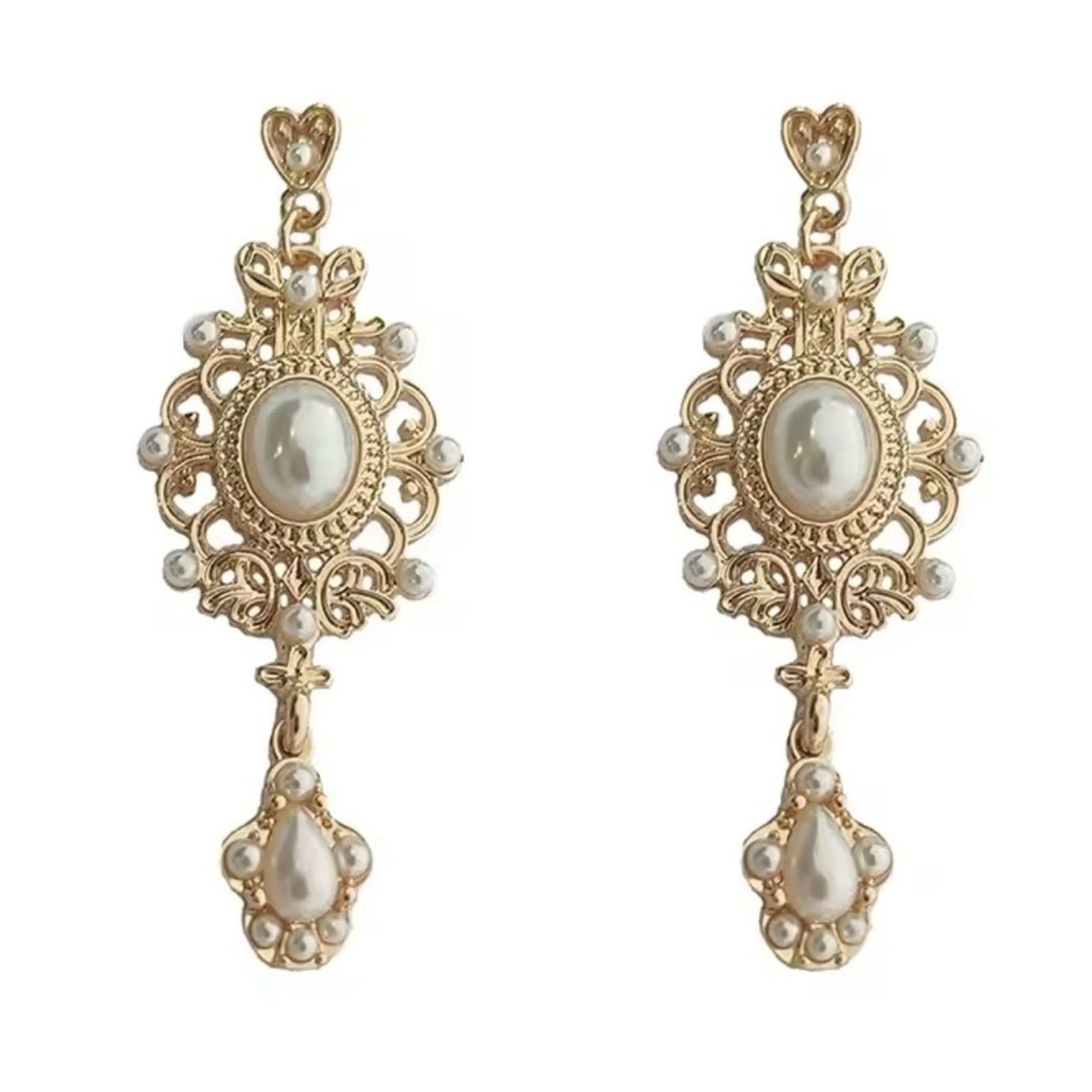 Other Vintage Palace Women's Golden Pearl Drop Earrings Baroque Size ONE SIZE - 3 Thumbnail