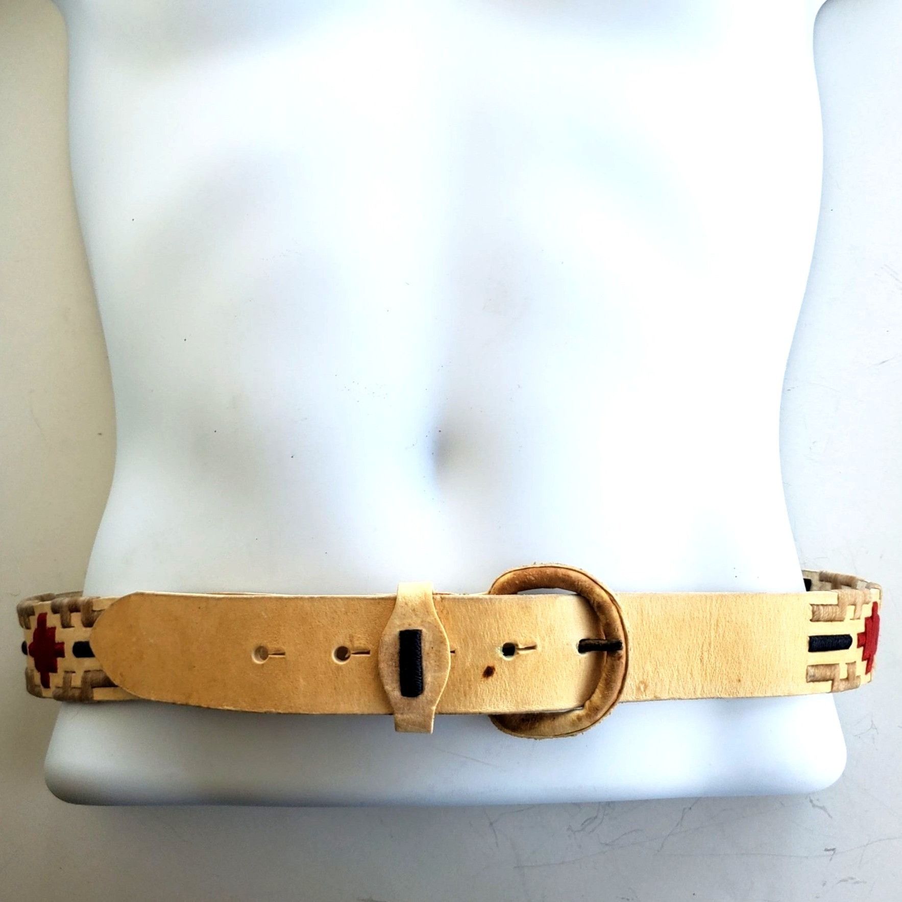 Handmade Vintage Handmade Rustic Cowhide Belt Mens Medium Wax Thread Size ONE SIZE - 3 Thumbnail