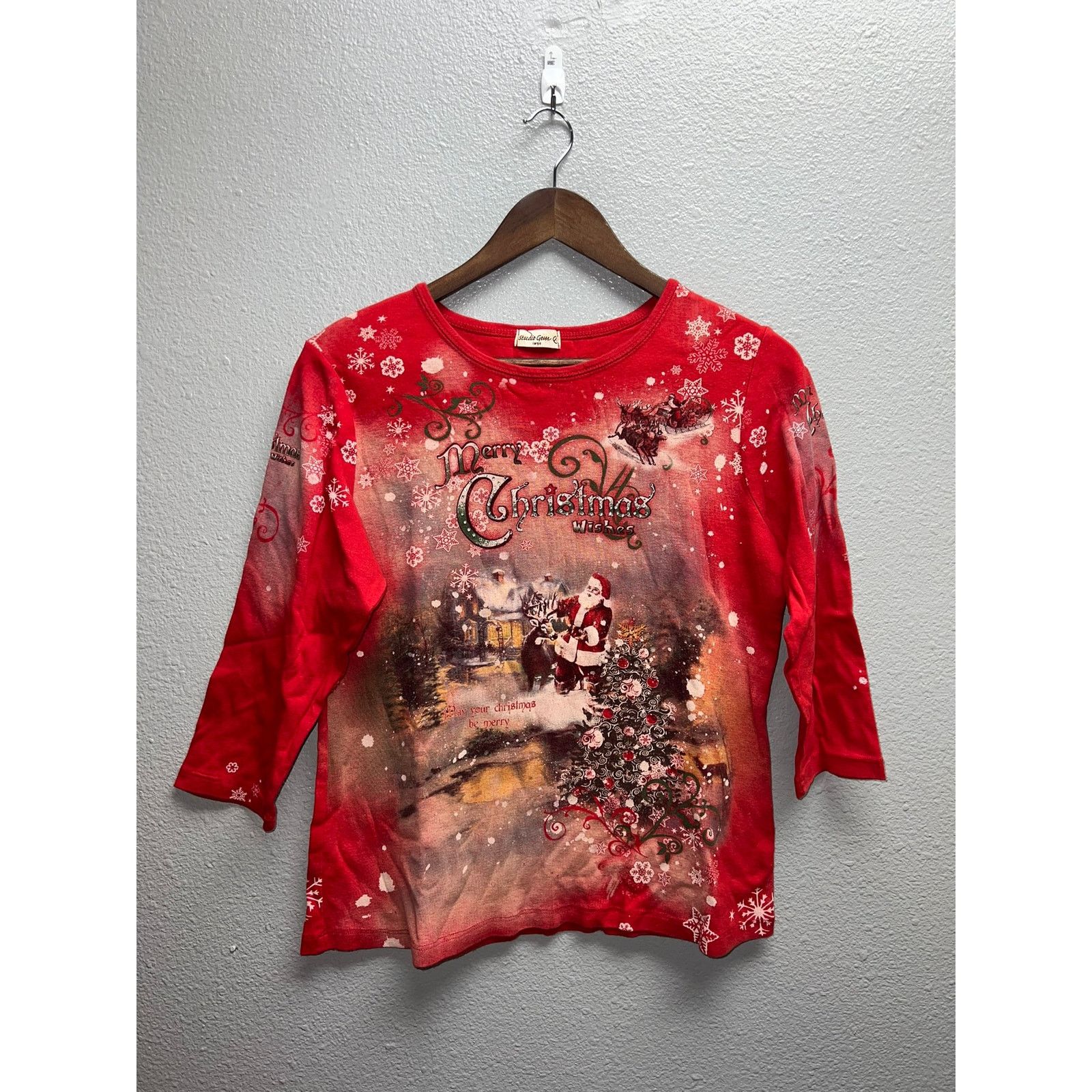 Vintage Womens Studio Gem Christmas Shirt Long Sleeve Top Red Tee L Size L / US 10 / IT 46 - 1 Thumbnail