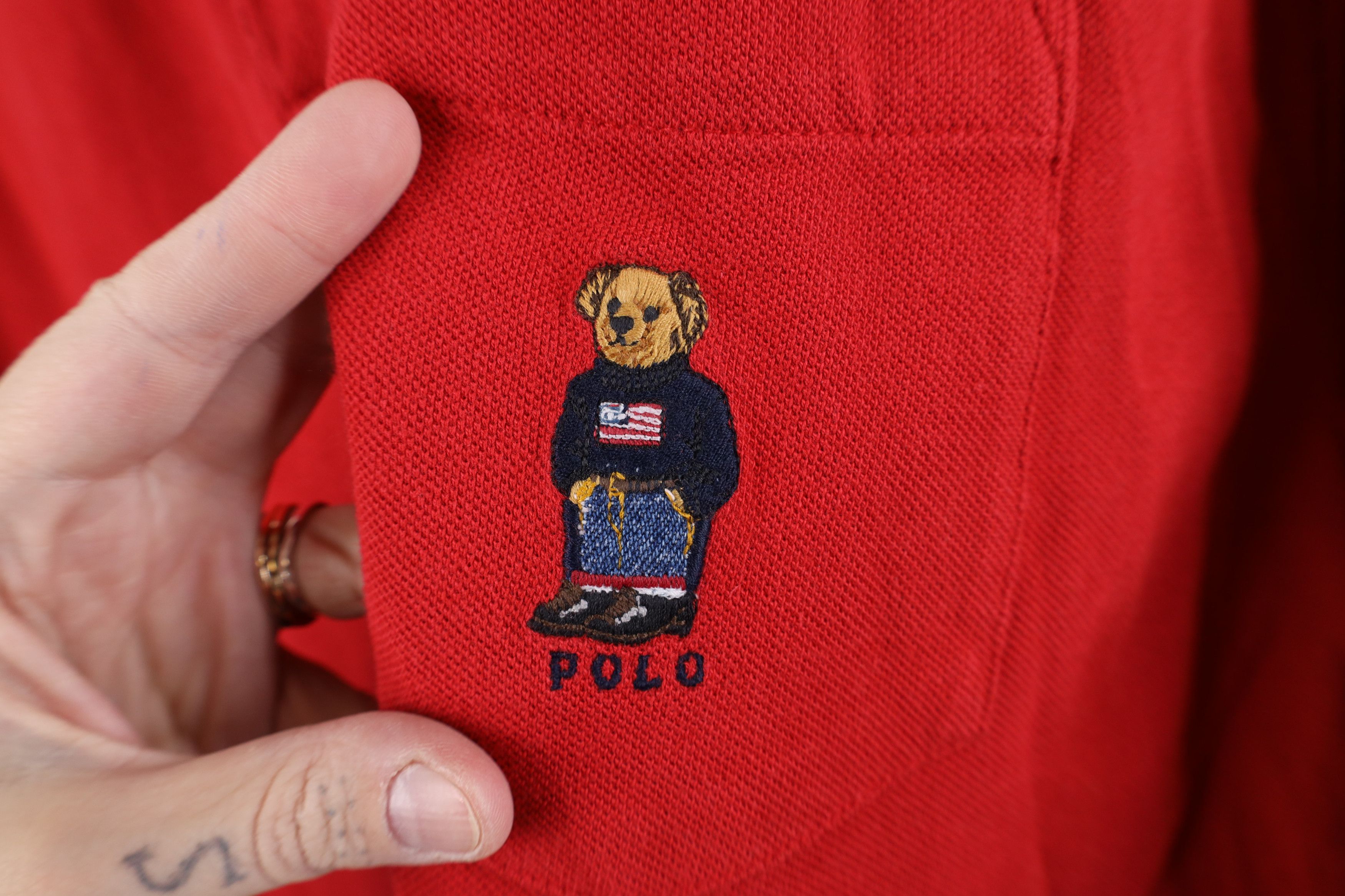 Ralph Lauren Vintage 90s Ralph Lauren Bear Collared Polo Shirt Red Cotton Size US XL / EU 56 / 4 - 4 Thumbnail