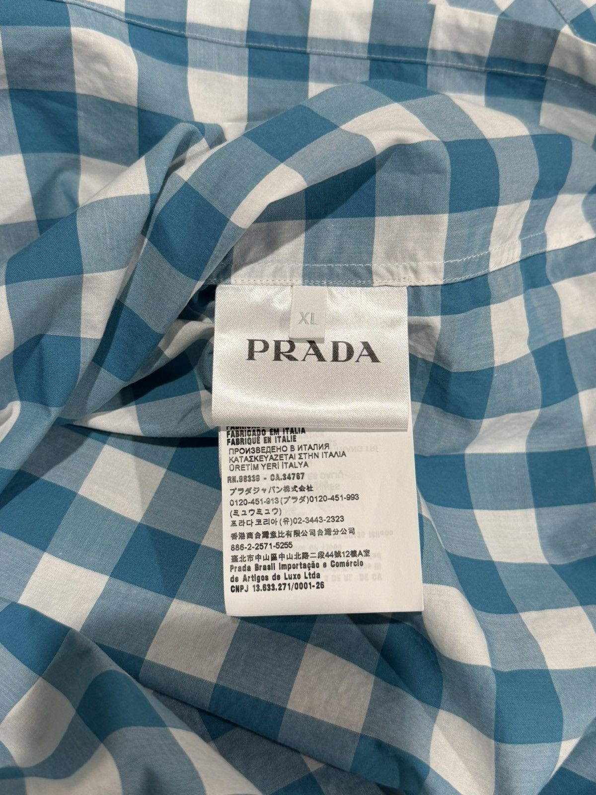 Prada PRADA x Raf SS23 Gingham Blue Plaid Stripe Button Logo Shirt Size US XL / EU 56 / 4 - 14 Thumbnail