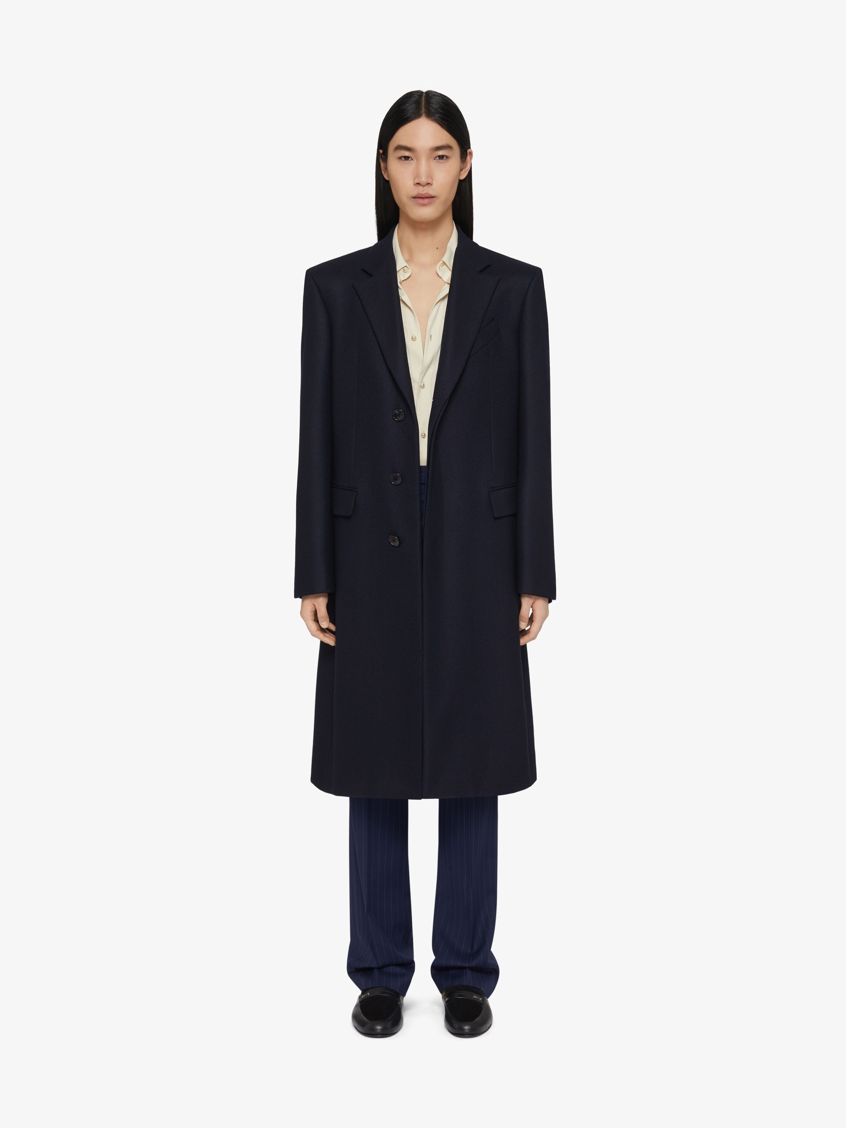 Givenchy o1w1db10925 Fitted Long Coat in Blue Size US L / EU 52-54 / 3 - 2 Thumbnail