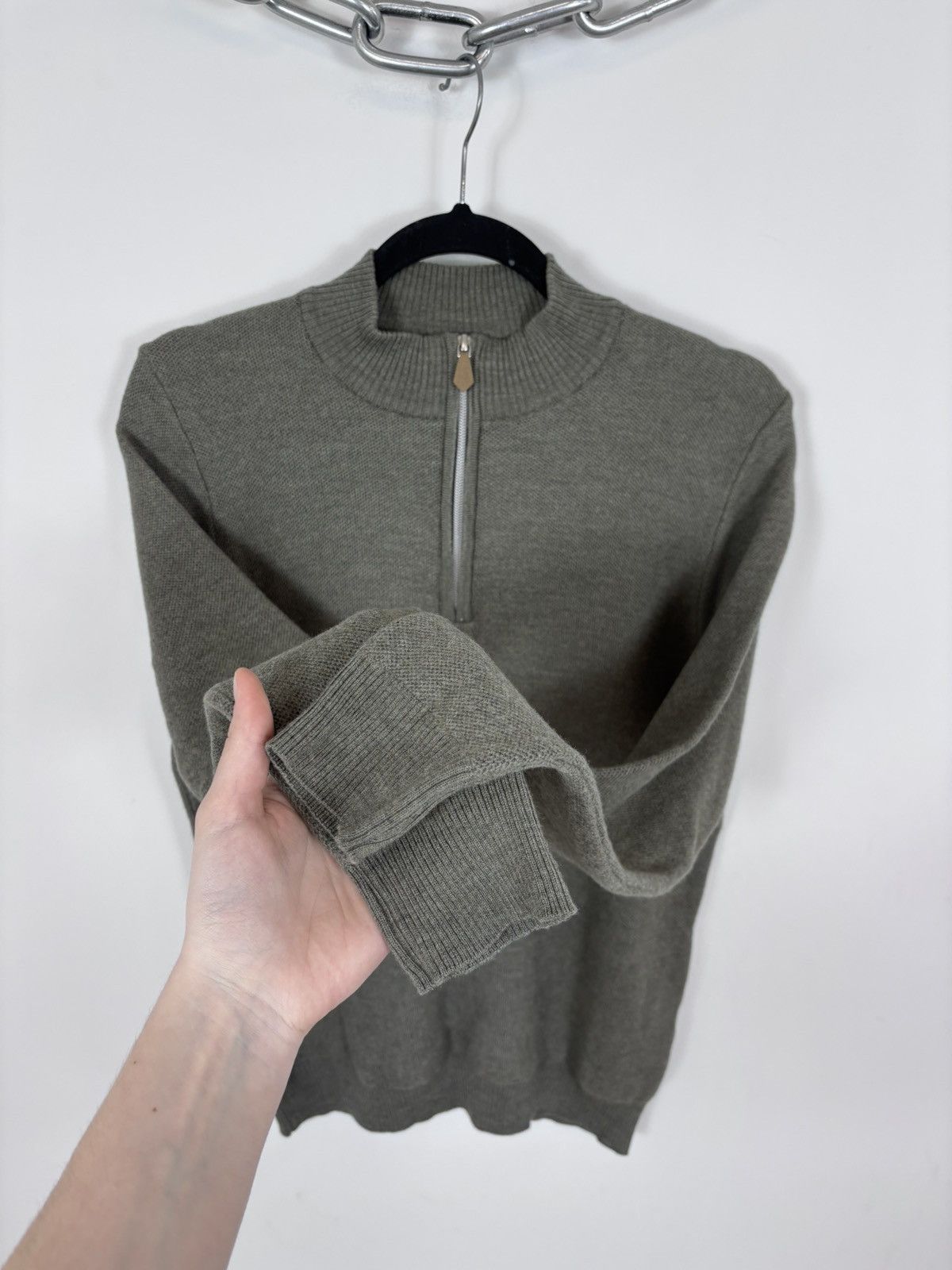 Strenstroms Stenstroms Men’s Khaki Classic Wool Knit 1/4 Zip Sweater Size US S / EU 44-46 / 1 - 7 Thumbnail