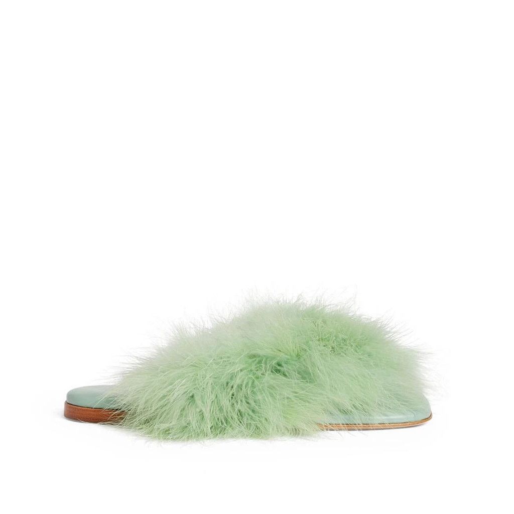 Sleeper NWT Sleeper Pom Slides with Feathers in Mint - Size 35 Size US 5 / IT 35 - 5 Thumbnail