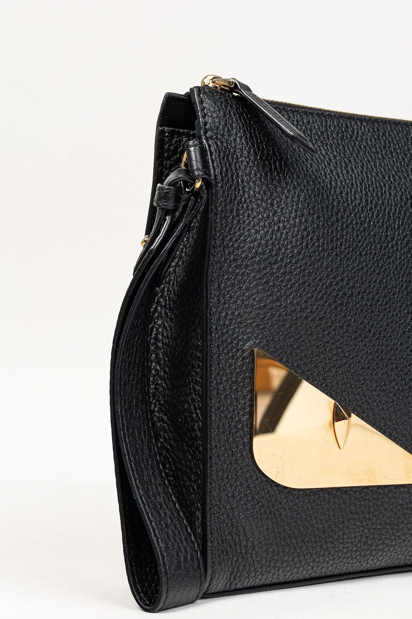 Fendi Fendi Monster Black Pebbled Leather Large Clutch Size ONE SIZE - 7 Thumbnail