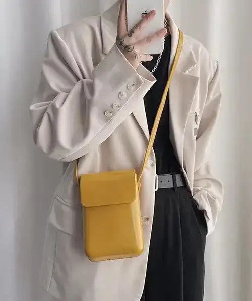 Vintage 2022 Korean Fashion Yellow Retro Square Crossbody Bag, Men's