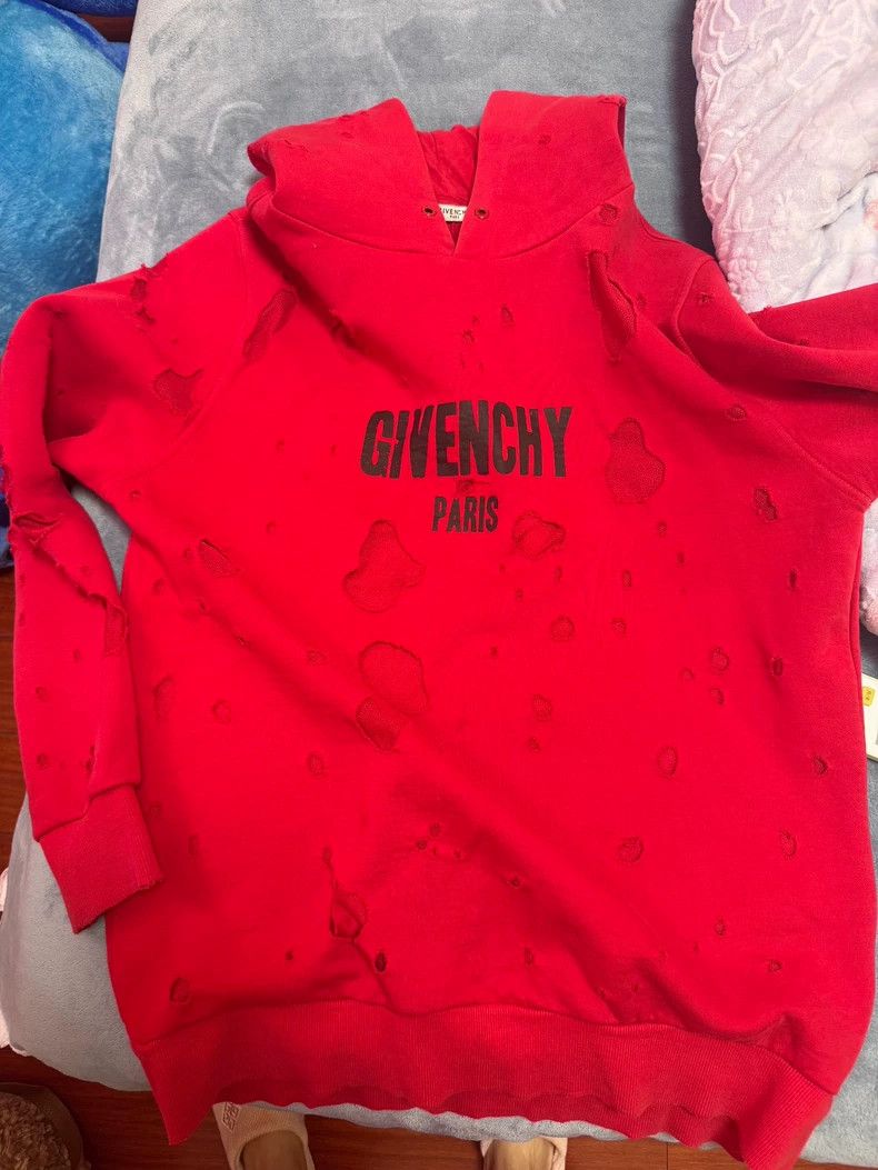 Givenchy Givenchy Ripped Hoodie True Red Very White Oversize Size US L / EU 52-54 / 3 - 1 Thumbnail