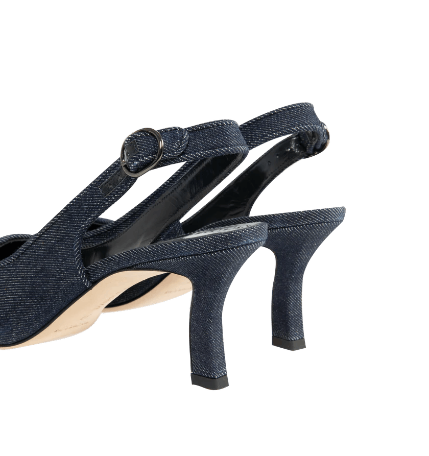 Manolo Blahnik o1h1sh11225 Chambray Slingbacks in Navy Blue Size US 10 / IT 40 - 3 Thumbnail