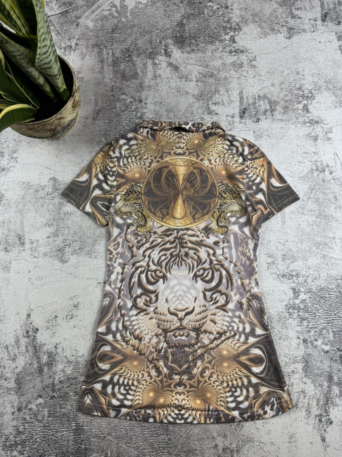 Christian Audigier Christian Audigier Embroidered Gold Tiger Leopard Y2K Jersey Women’s T Shirt Top Size S / US 4 / IT 40 - 16 Thumbnail