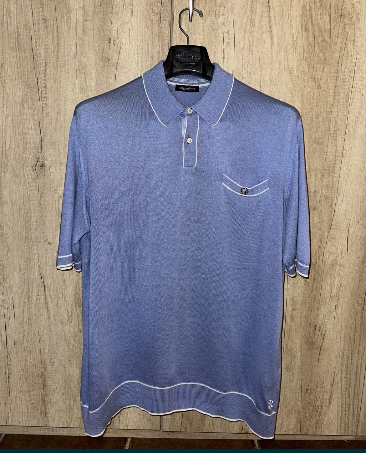 image of Silk Polo With A Crocodile Stefano Ricci in Light Blue, Men's (Size 2XL)