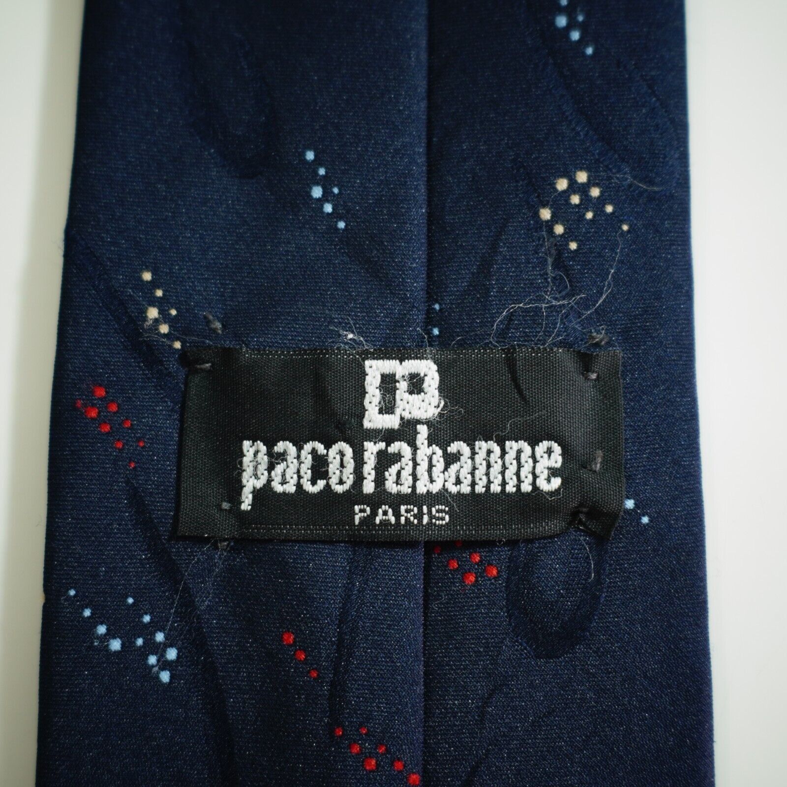 Designer Paco Rabanne Paris Blue Abstract Jacquard Print Short Silk T Size ONE SIZE - 3 Thumbnail