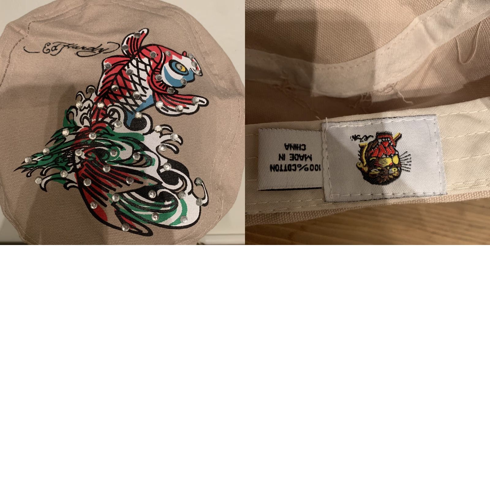 Ed Hardy VINTAGE Ed Hardy Spellout Military Hat - Y2K Fish Graffiti Rivets Canvas Black One Size Men Size ONE SIZE - 8 Thumbnail