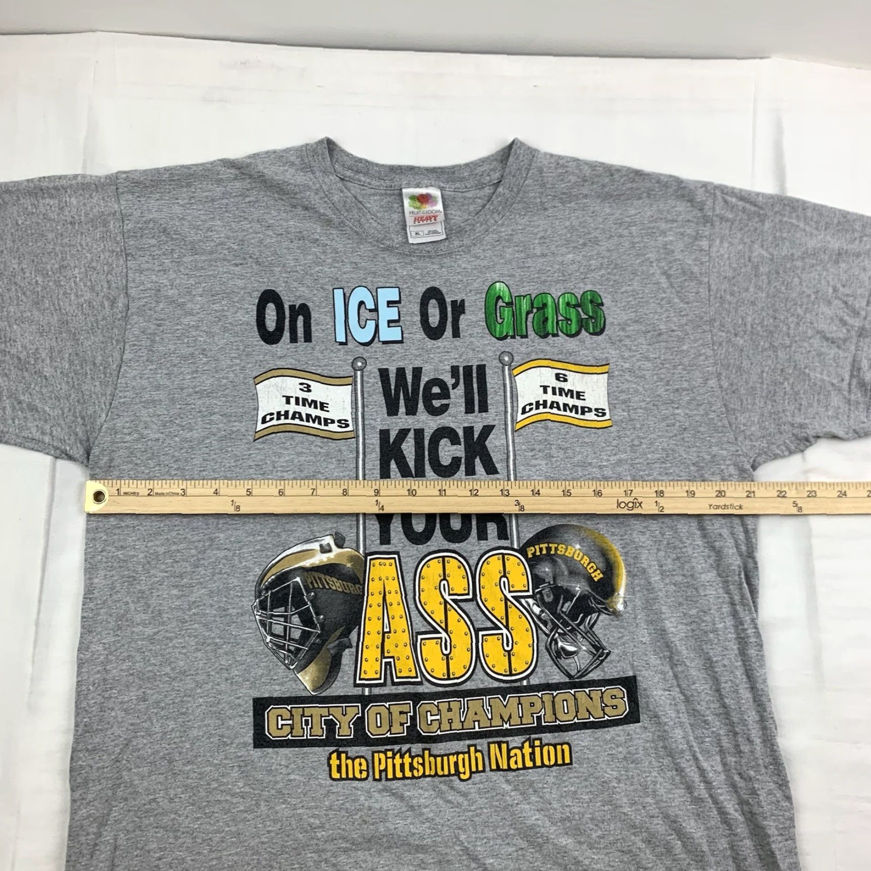 Fruit Of The Loom VINTAGE Pittsburgh Nation Sports Shirt Adult XL Gray Steelers Bruins Football Size US XL / EU 56 / 4 - 7 Thumbnail
