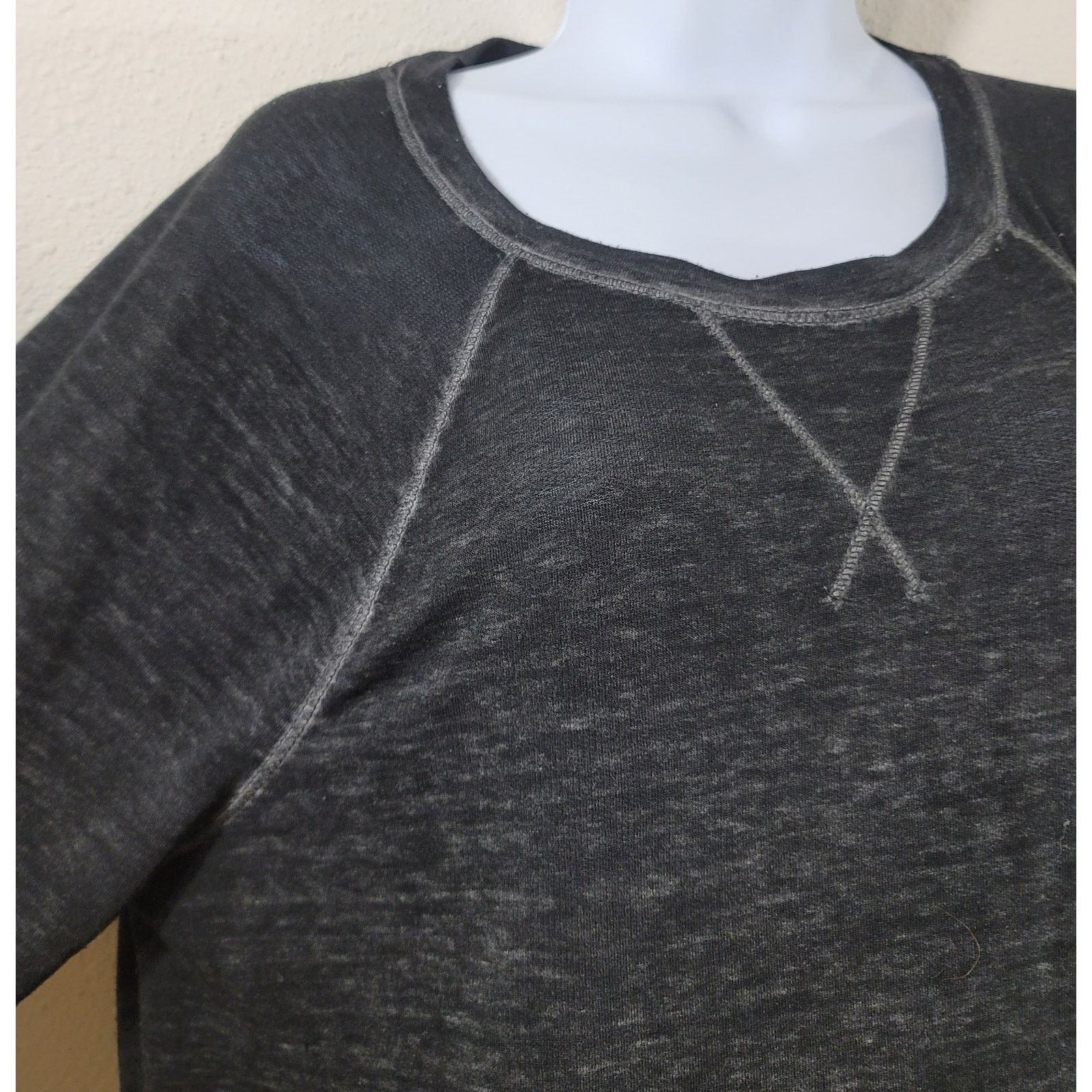 Faded Glory Faded Glory Black Heathered Exposed Stitching Top Large Size L / US 10 / IT 46 - 2 Thumbnail