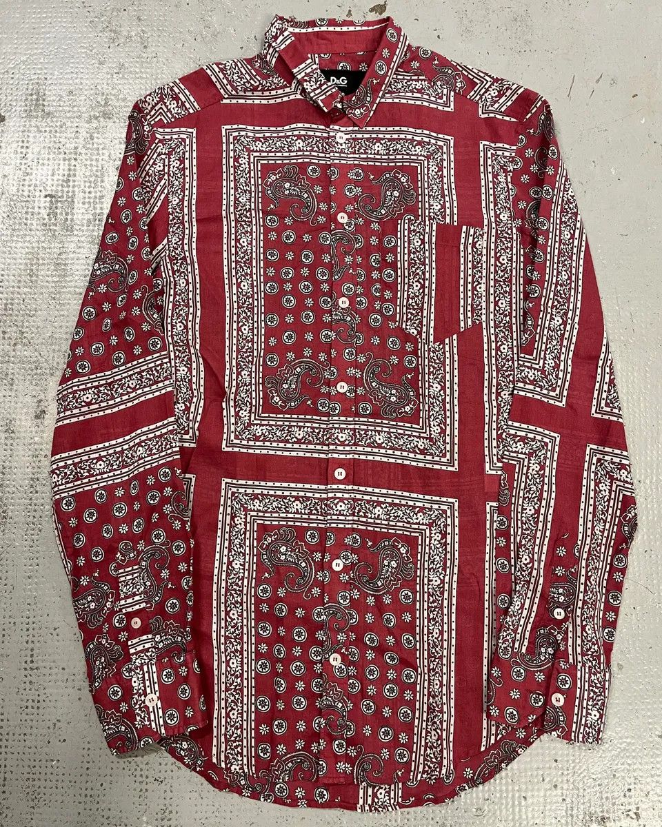 Dolce & Gabbana Dolce & Gabbana Burgundy Paisley Bandana Print Shirt Size US M / EU 48-50 / 2 - 1 Thumbnail