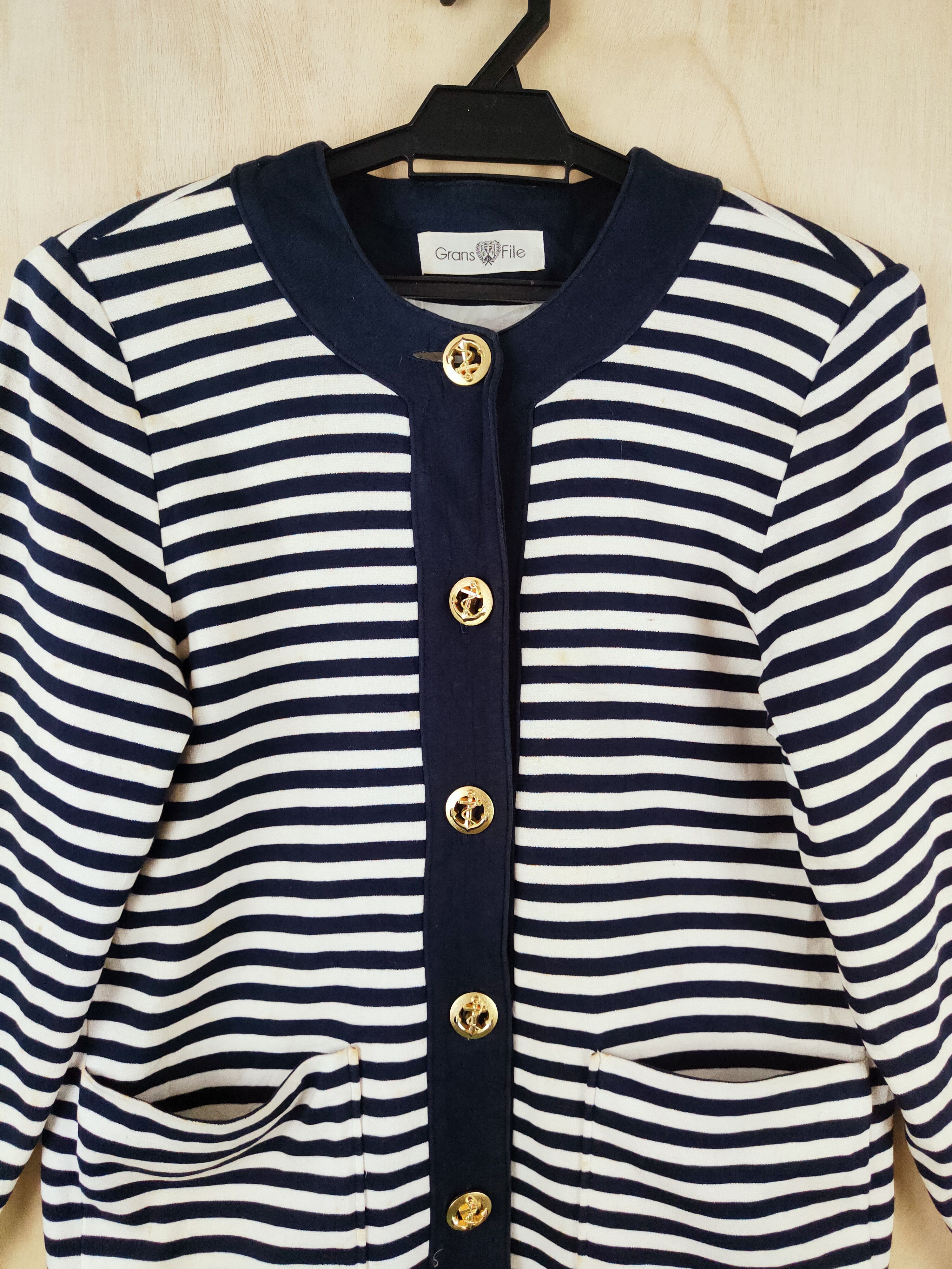 Vintage Luxury Design 💥 Grans File Dark Blue Stripe Jackets Size M / US 6-8 / IT 42-44 - 2 Thumbnail