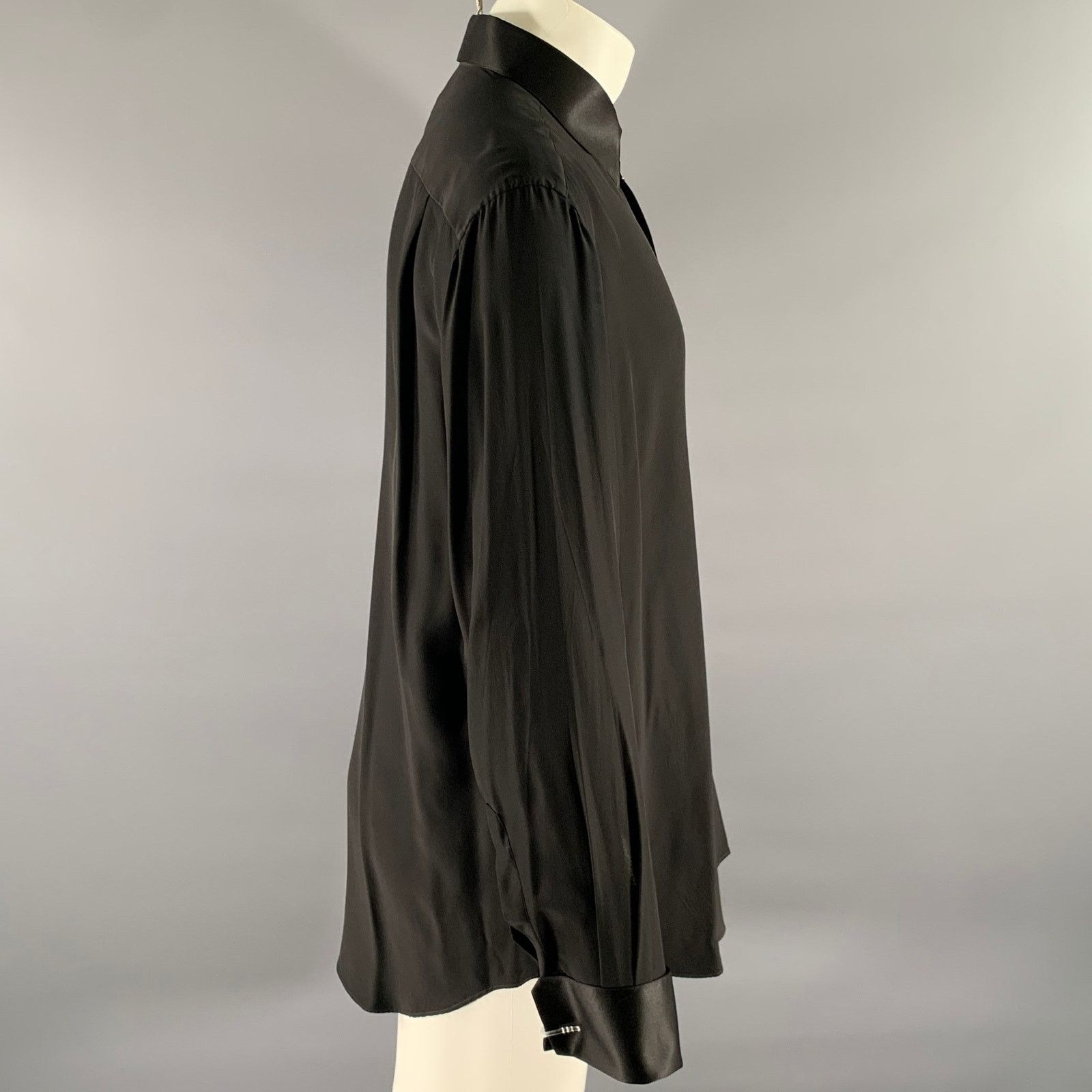 Stefano Ricci STEFANO RICCI XL Black Silk Hidden Placket Long Sleeve Shirt Size 44L - 3 Thumbnail