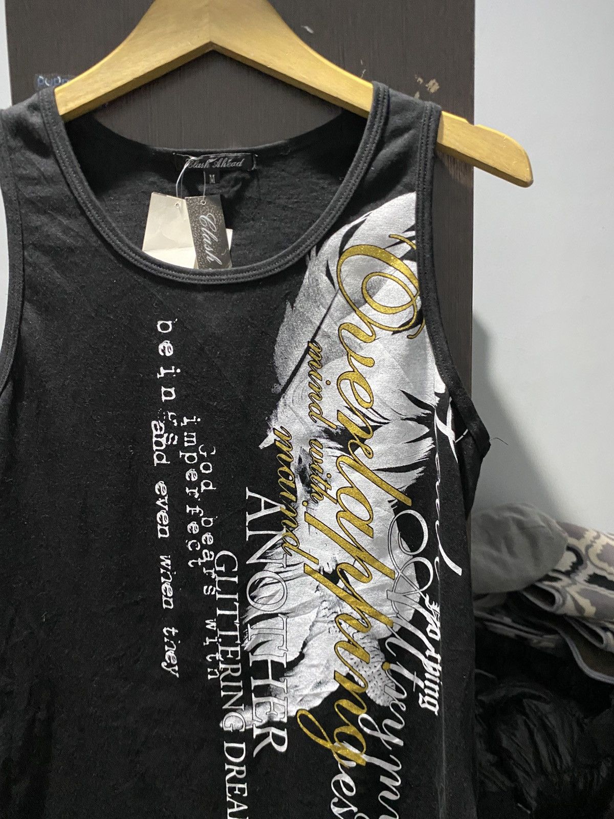 If Six Was Nine × Japanese Brand × Le Grande Bleu (L.G.B.) 2000s Clash Ahead feather poem glitter tank top Size US M / EU 48-50 / 2 - 2 Thumbnail