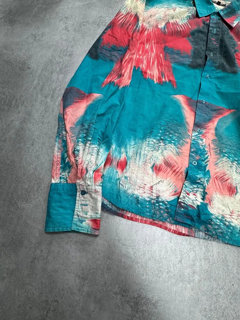 Roberto Cavalli × Vintage 2000s Roberto Cavalli Volcano Aqua Blue Shirt Size US L / EU 52-54 / 3 - 2 Thumbnail