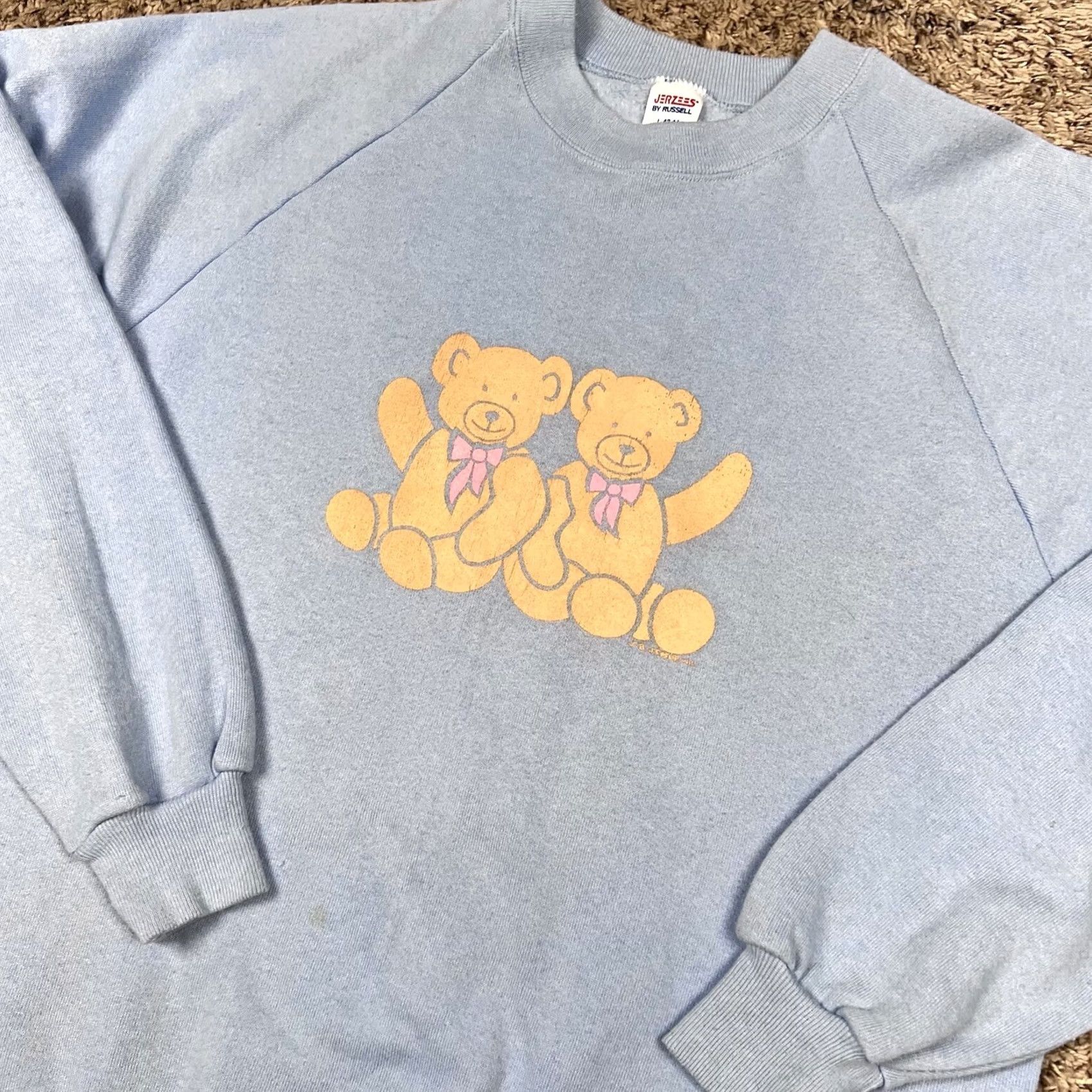 Vintage VINTAGE Jerzees By Russell Raglan Crewneck Sweatshirt Medium Blue Teddy Bear Graphic 80s 90s Unisex Adults Men Women Size US M / EU 48-50 / 2 - 4 Thumbnail