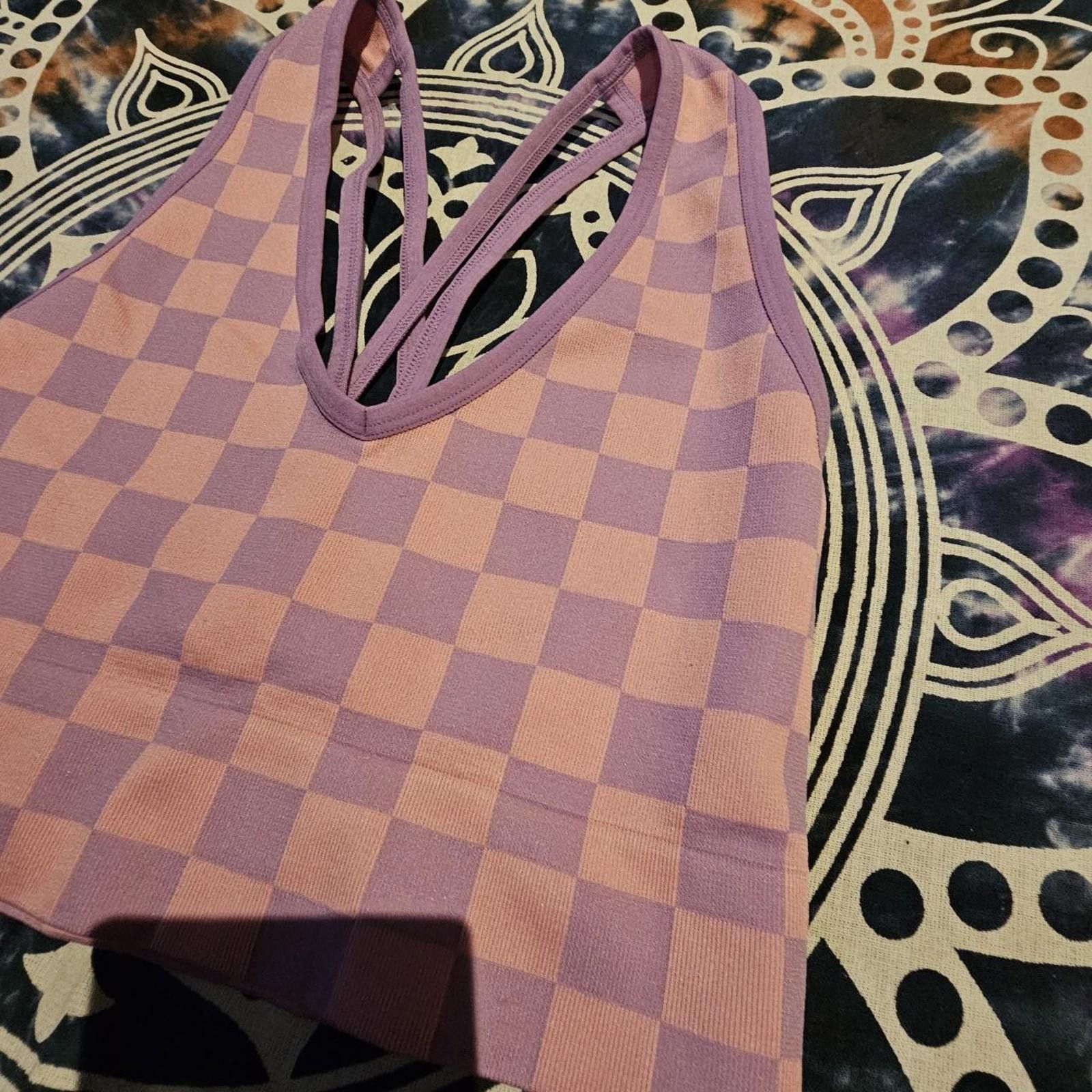 Designer Women's Pink and Purple Checkered Crop-top Size M / US 6-8 / IT 42-44 - 6 Thumbnail
