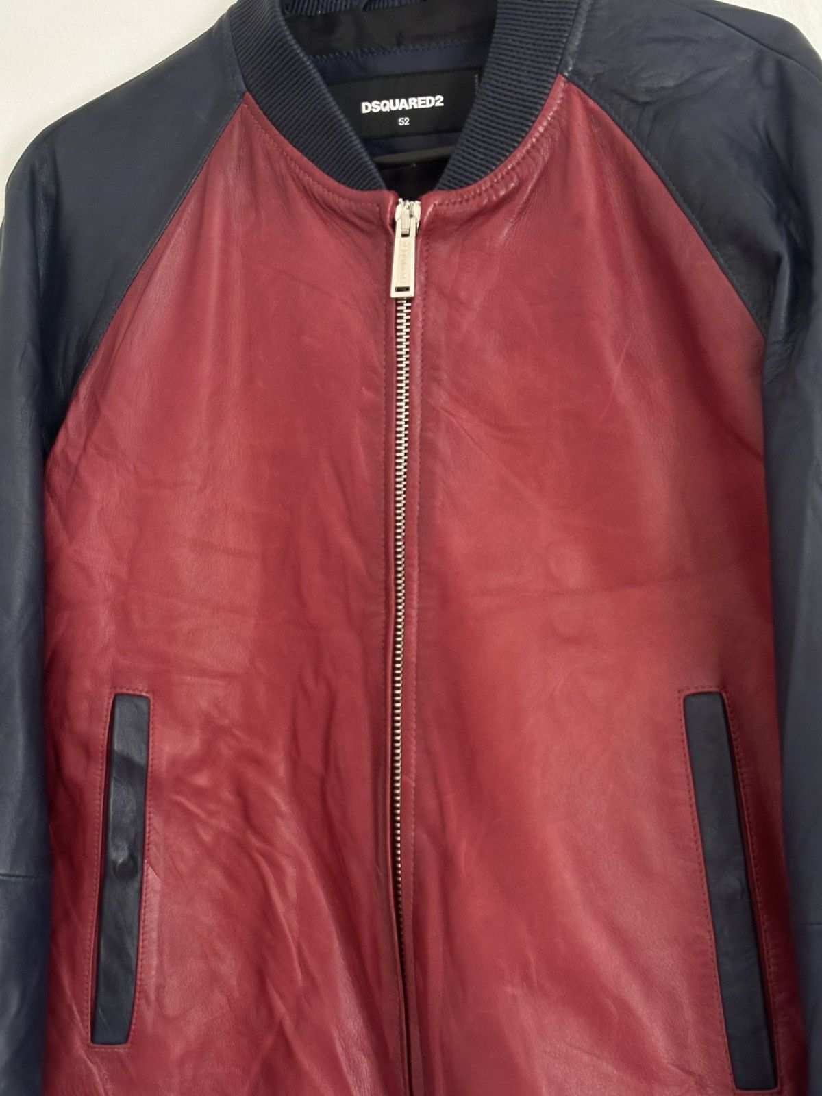 Dsquared2 Dsquared2 Ovine Leather Boomber Jacket Racing Moto Red/Blue Size US L / EU 52-54 / 3 - 4 Thumbnail