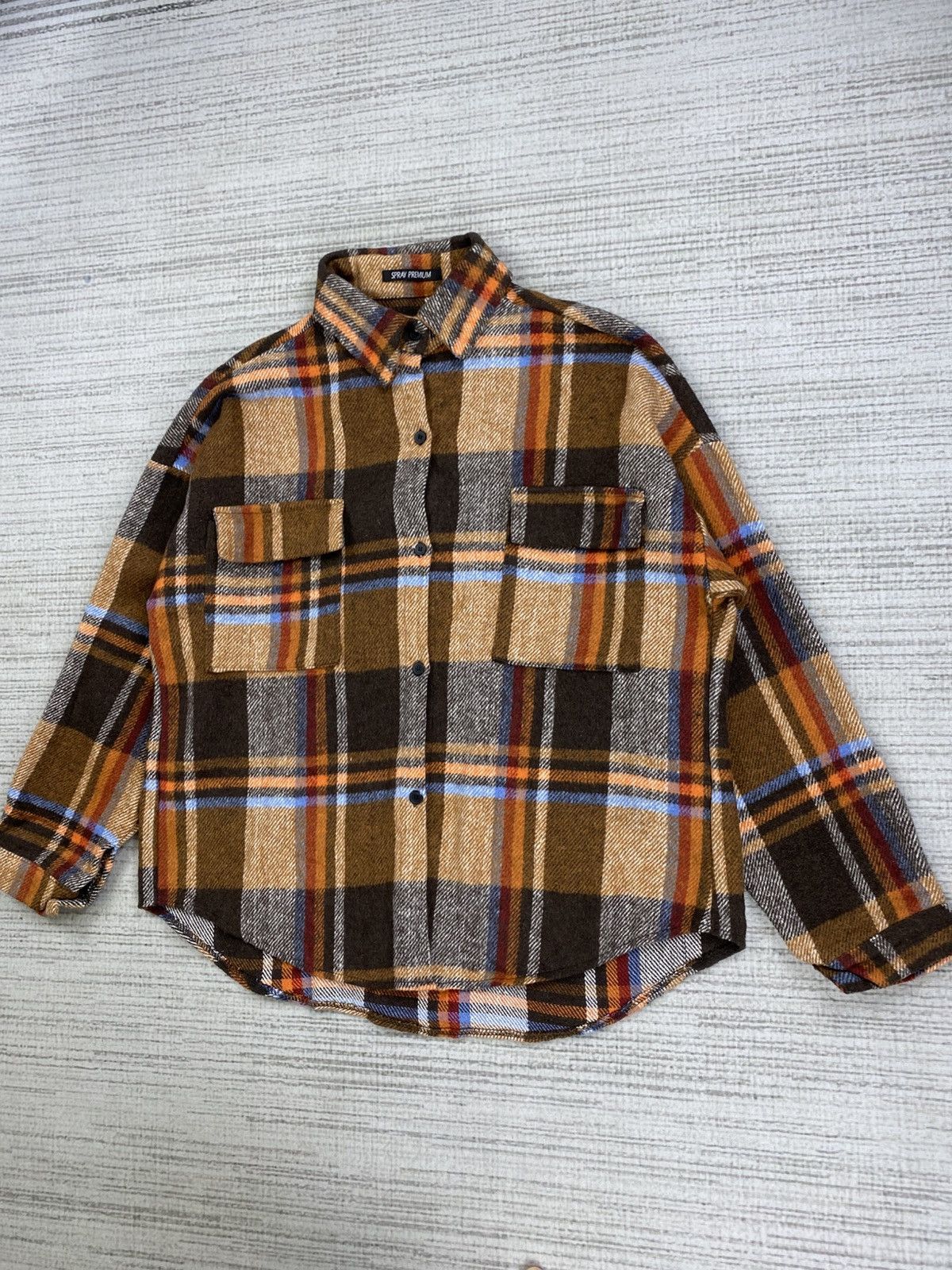 Japanese Brand × Vintage Vintage Spray Premium Japan Orange Checked Flannel Size US L / EU 52-54 / 3 - 4 Thumbnail