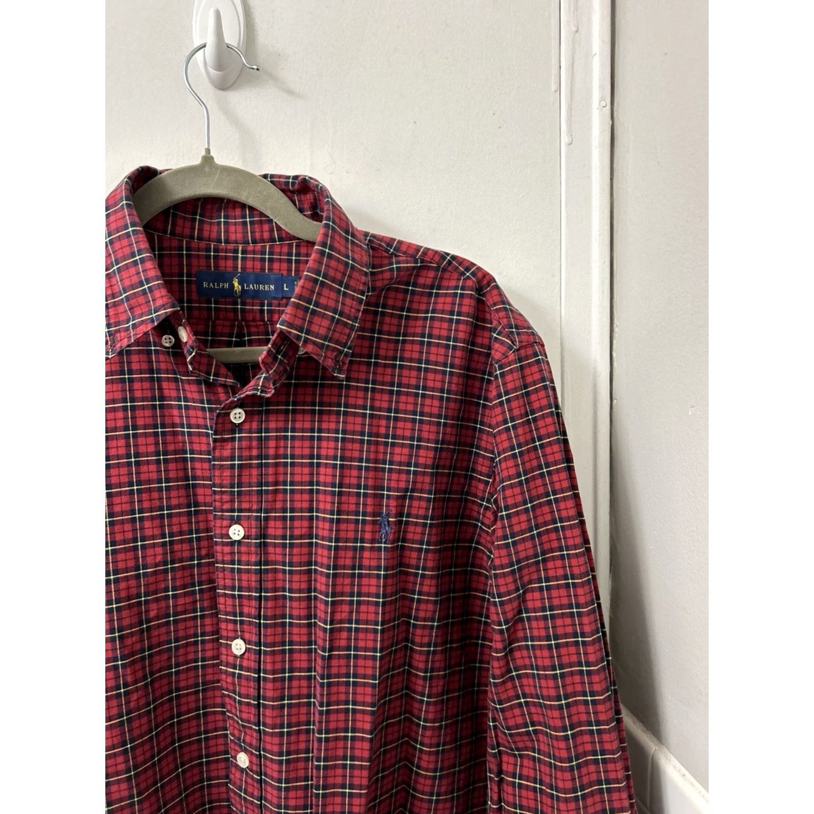 Ralph Lauren Ralph Lauren Shirt Mens L Red Plaid Button-Down Long Sleeve Oxford Navy Pony Embroidered Classic Preppy Casual Business Travel Size US L / EU 52-54 / 3 - 4 Thumbnail