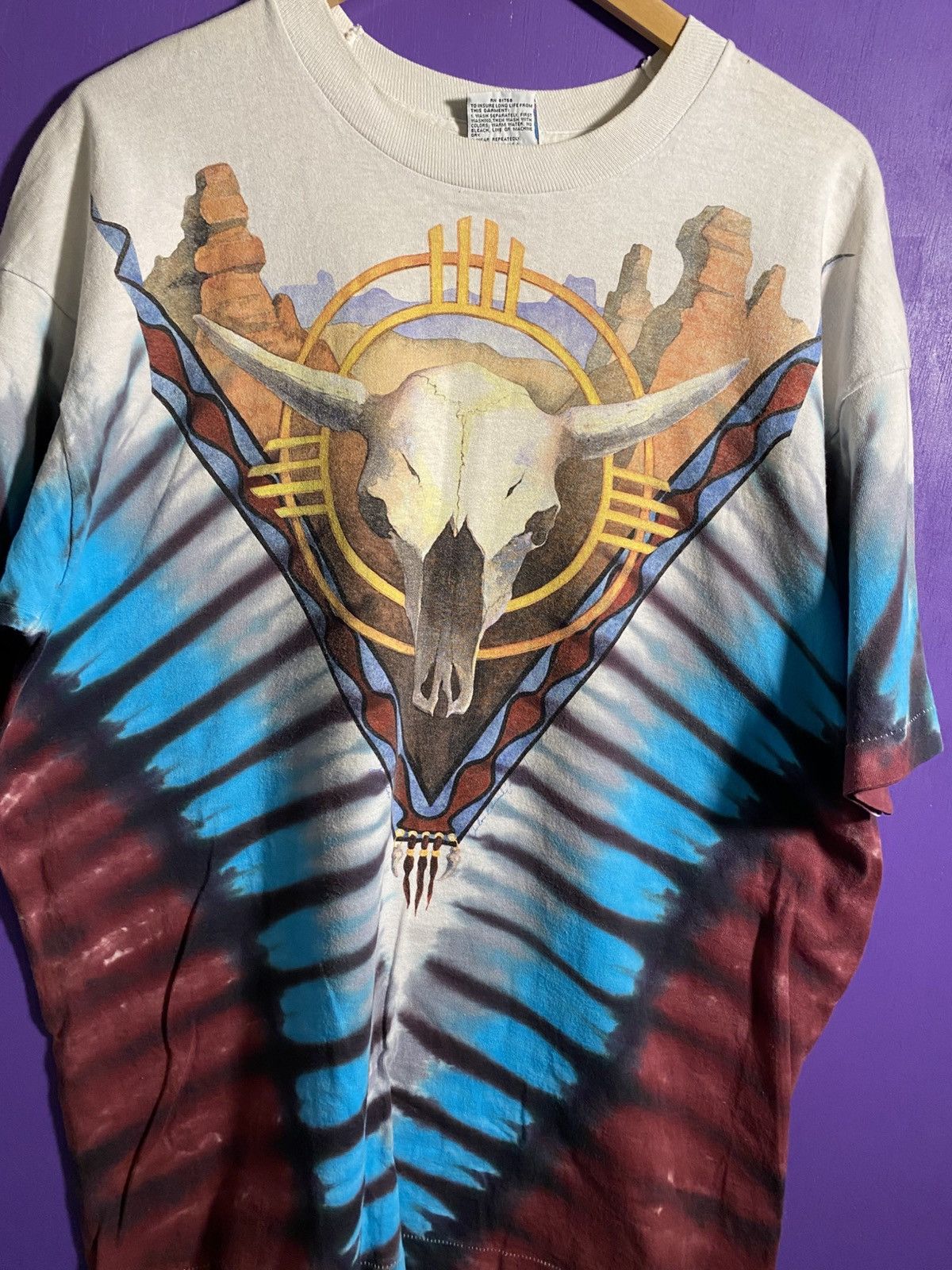 Liquid Blue Vintage 90s Liquid blue cow skull tie dye t-shirt Size US XL / EU 56 / 4 - 3 Thumbnail