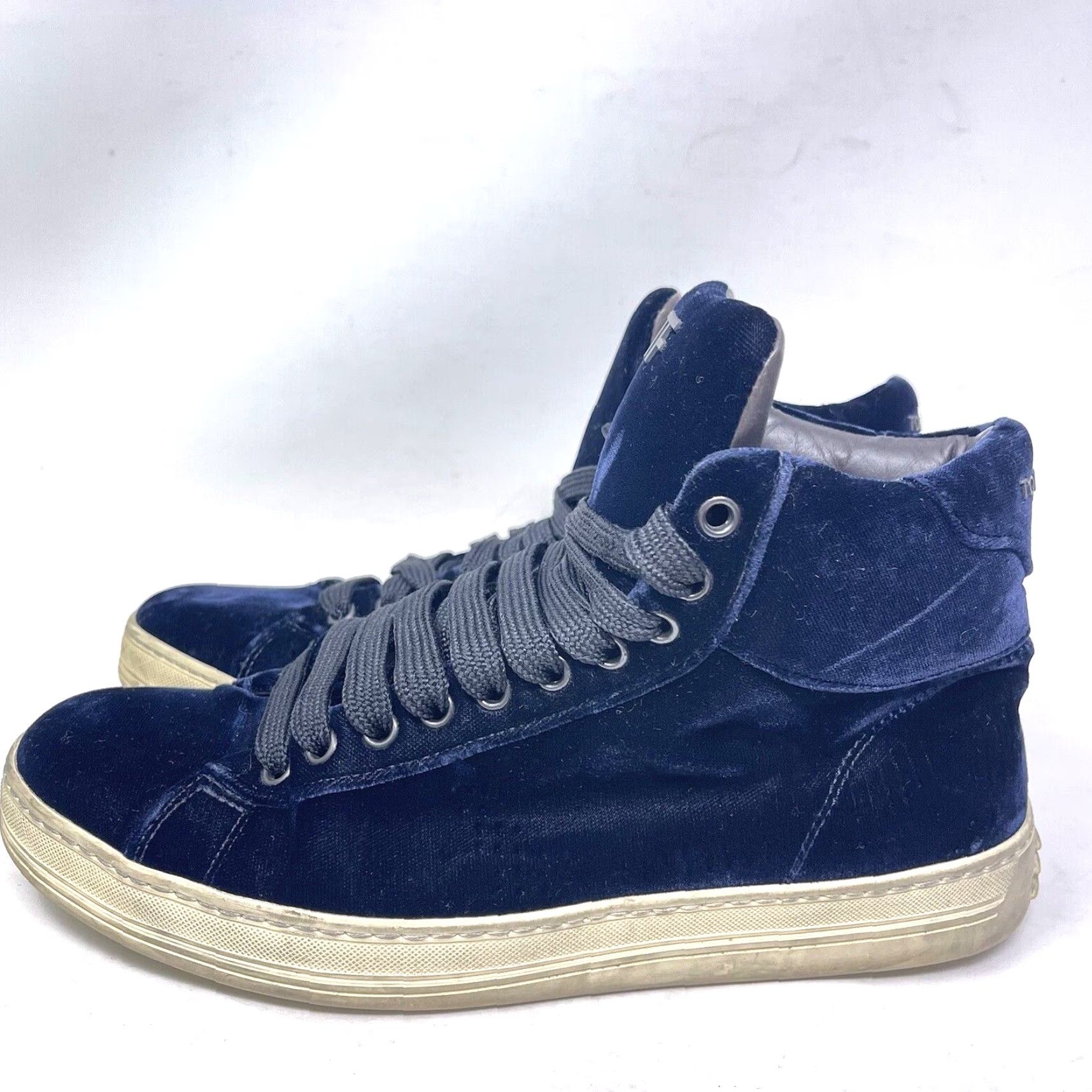 Tom Ford TOM FORD Sneakers Mens Size 6 38 Velvet High Top Blue Distressed Preppy 80s 90s Hipster Logo Casual Shoes Size US S / EU 44-46 / 1 - 2 Thumbnail