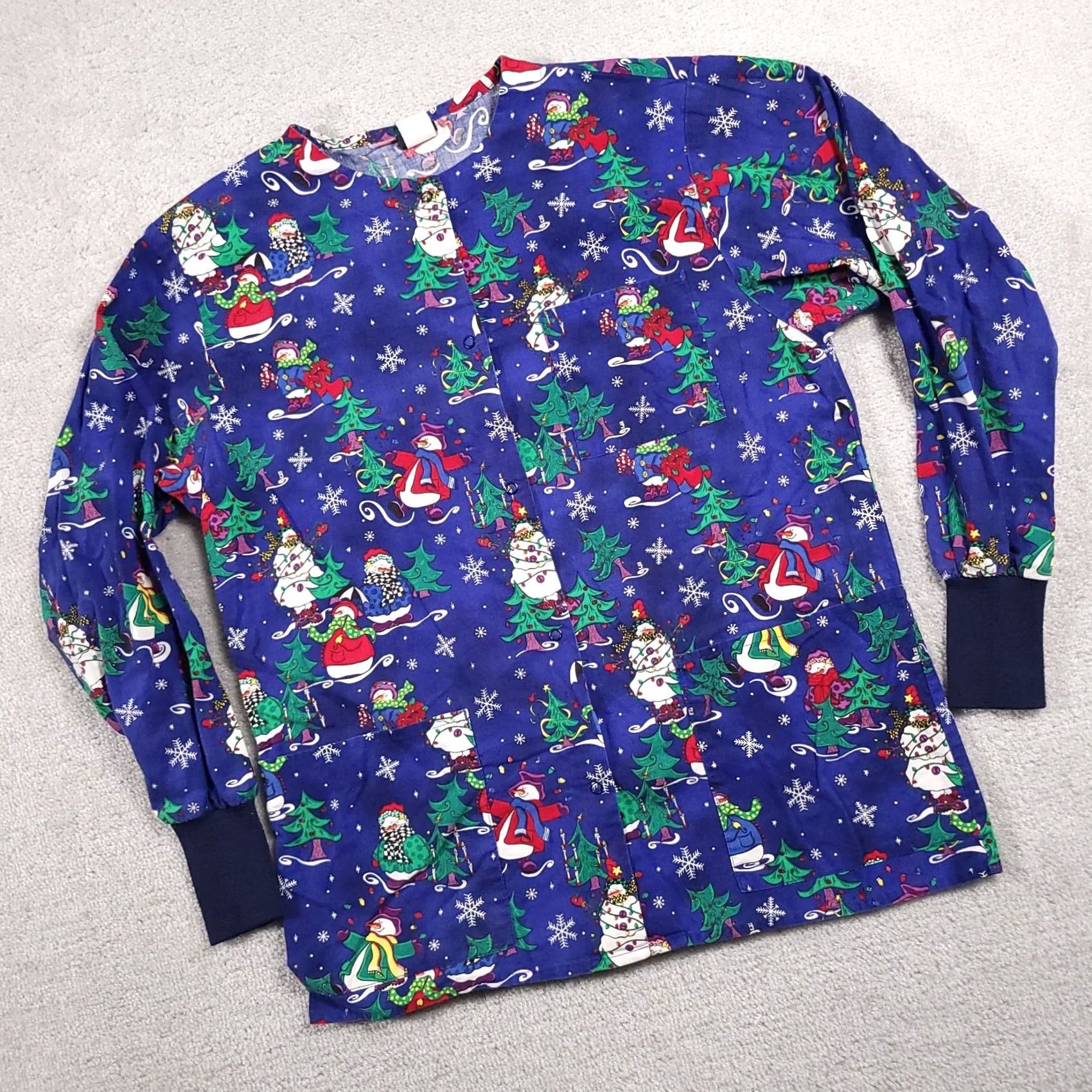 Vintage VINTAGE Barco Scrub Shirt Women’s Small Blue Long Sleeve Snowman Winter Snap Pockets Womens Scrub Shirt Size S / US 4 / IT 40 - 2 Thumbnail