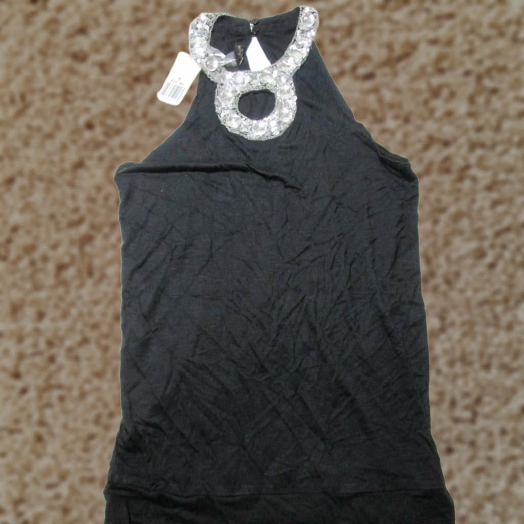 Twenty One Womens M Knit Top Black Sleeveless Rhinestone Fitted Casual, Women's