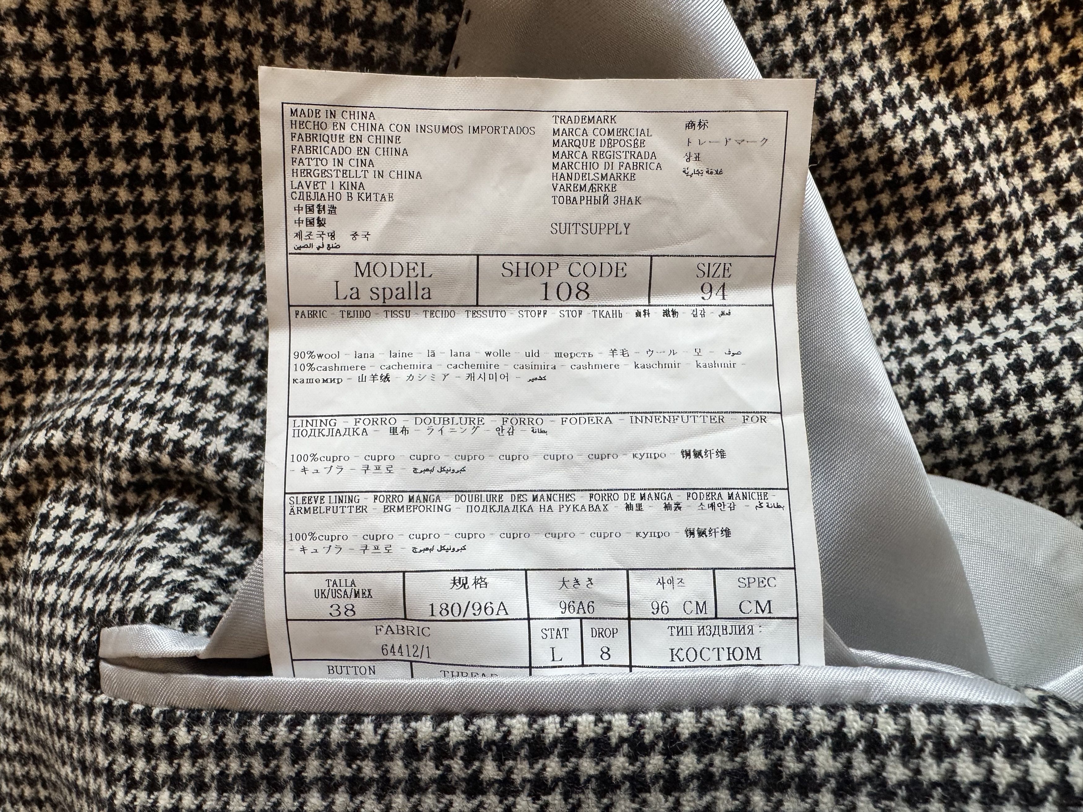 Suitsupply Suitsupply La Spalla B&W Houndstooth Wool-Cashmere Suit Size 38L - 5 Thumbnail