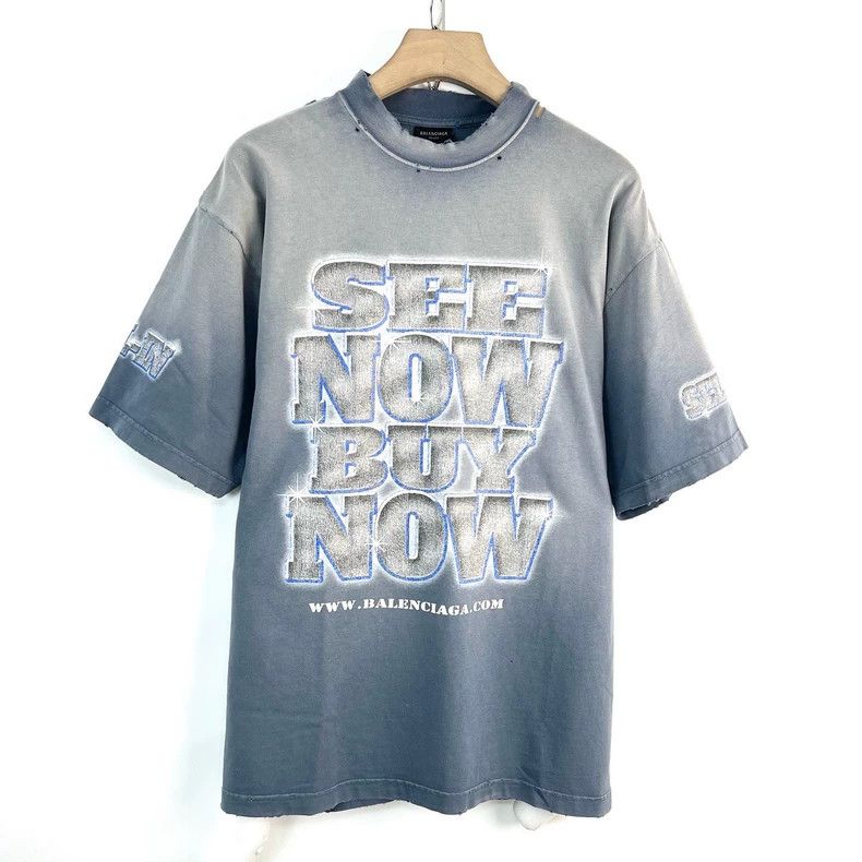 Balenciaga Balenciaga Old Blue Ripped Loose Crew Neck T-Shirt Size US XS / EU 42 / 0 - 3 Thumbnail