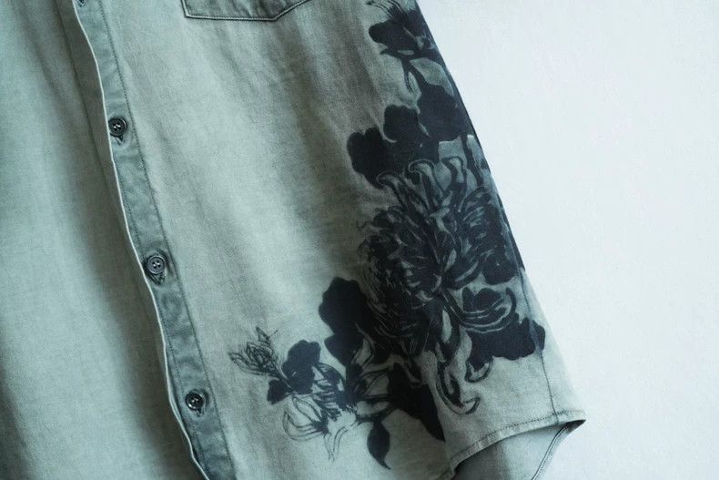 Yohji Yamamoto Yohji YamamotoDyed floral shirt with short sleeves 2503-Nex Size US XL / EU 56 / 4 - 4 Thumbnail