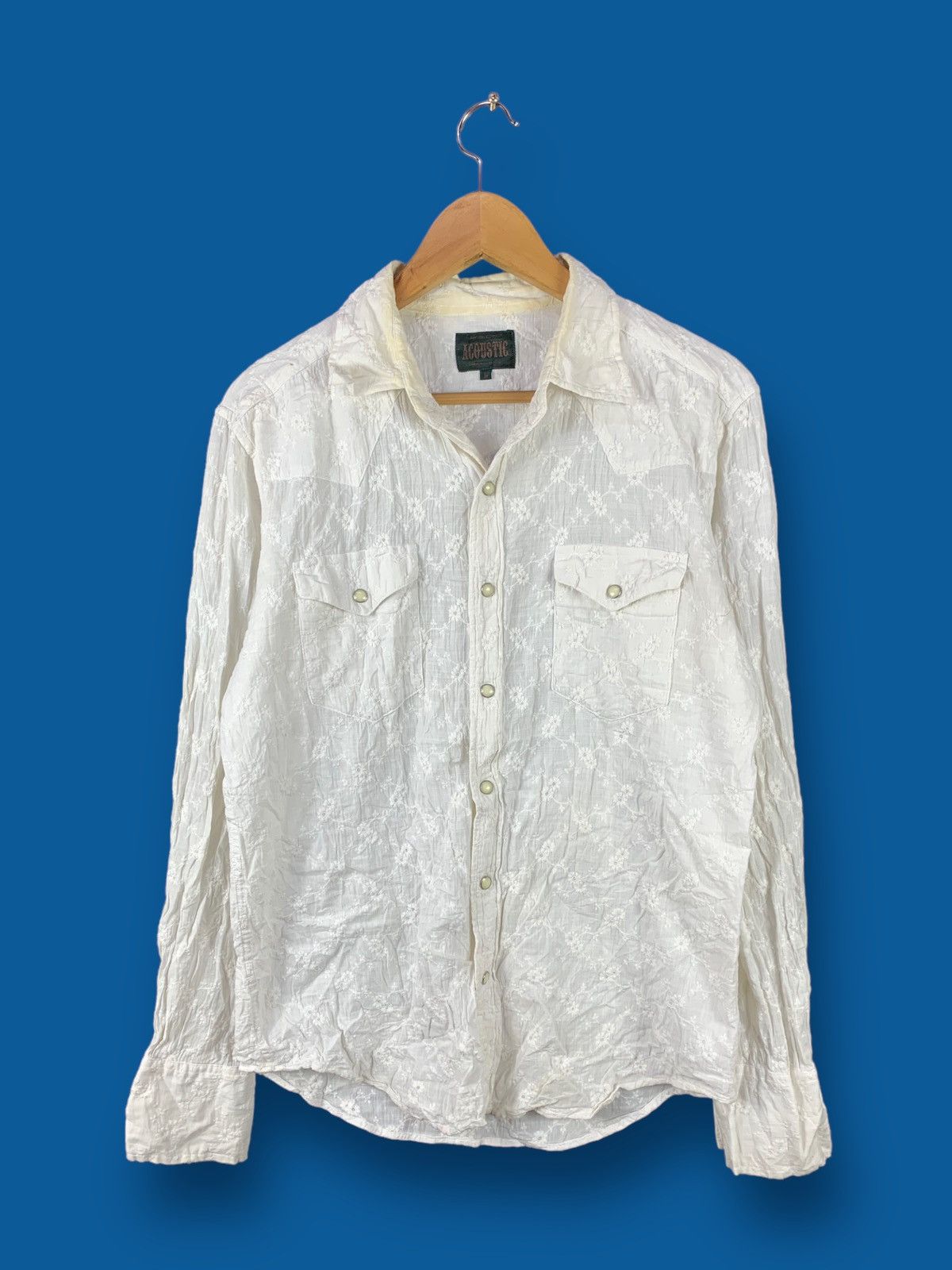 image of Steals! Acoustic Japan Floral Western Double Pocket Shirt in White, Men's (Size Medium)