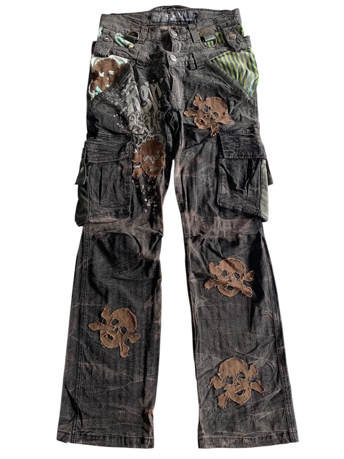 If Six Was Nine FLARE RAIN DOUBLE WAIST PUNK SKULL CUSTOM DISTRESSED DENIM Size US 28 / EU 44 - 1 Thumbnail