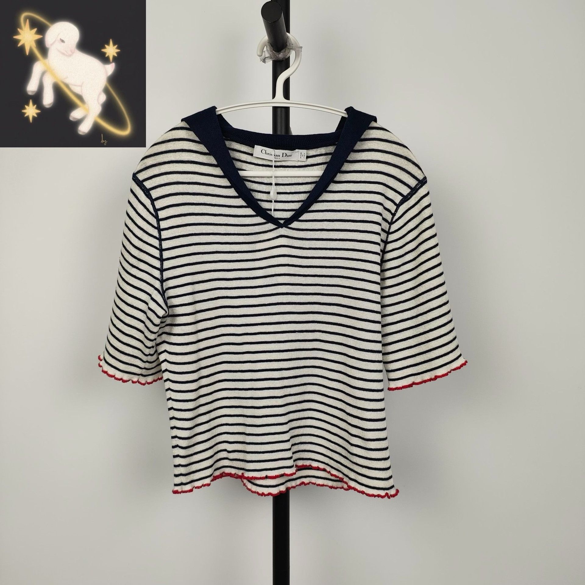 Dior Dior Black White Striped Knit Short-Sleeve Top Size S / US 4 / IT 40 - 1 Thumbnail
