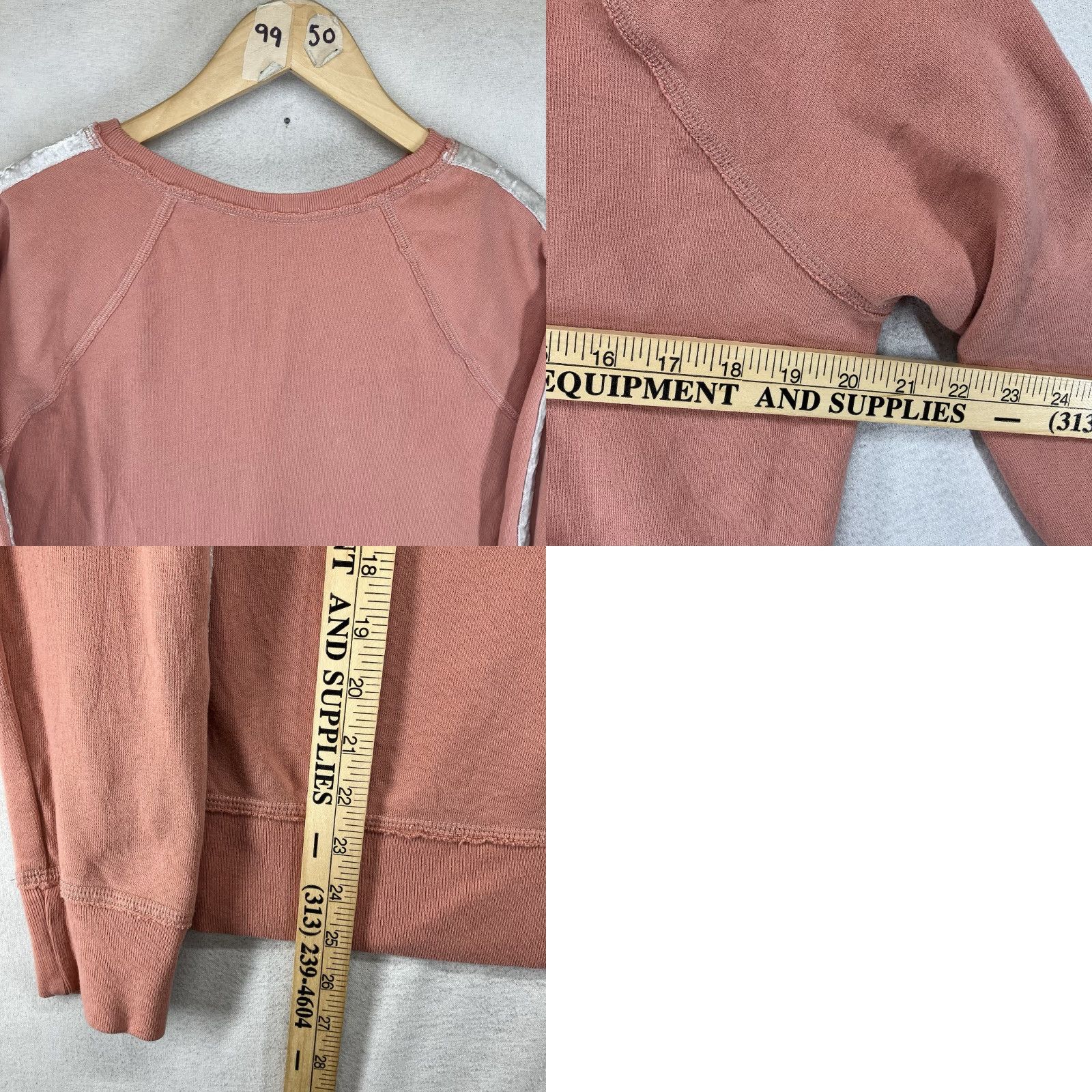 Abercrombie & Fitch Abercrombie & Fitch Sweatshirt Women's Large Raglan Sleeve Crew Neck Velvet Stripe Fleece Graphic Print Color Salmon Orange Modern Retro Size L / US 10 / IT 46 - 10 Thumbnail