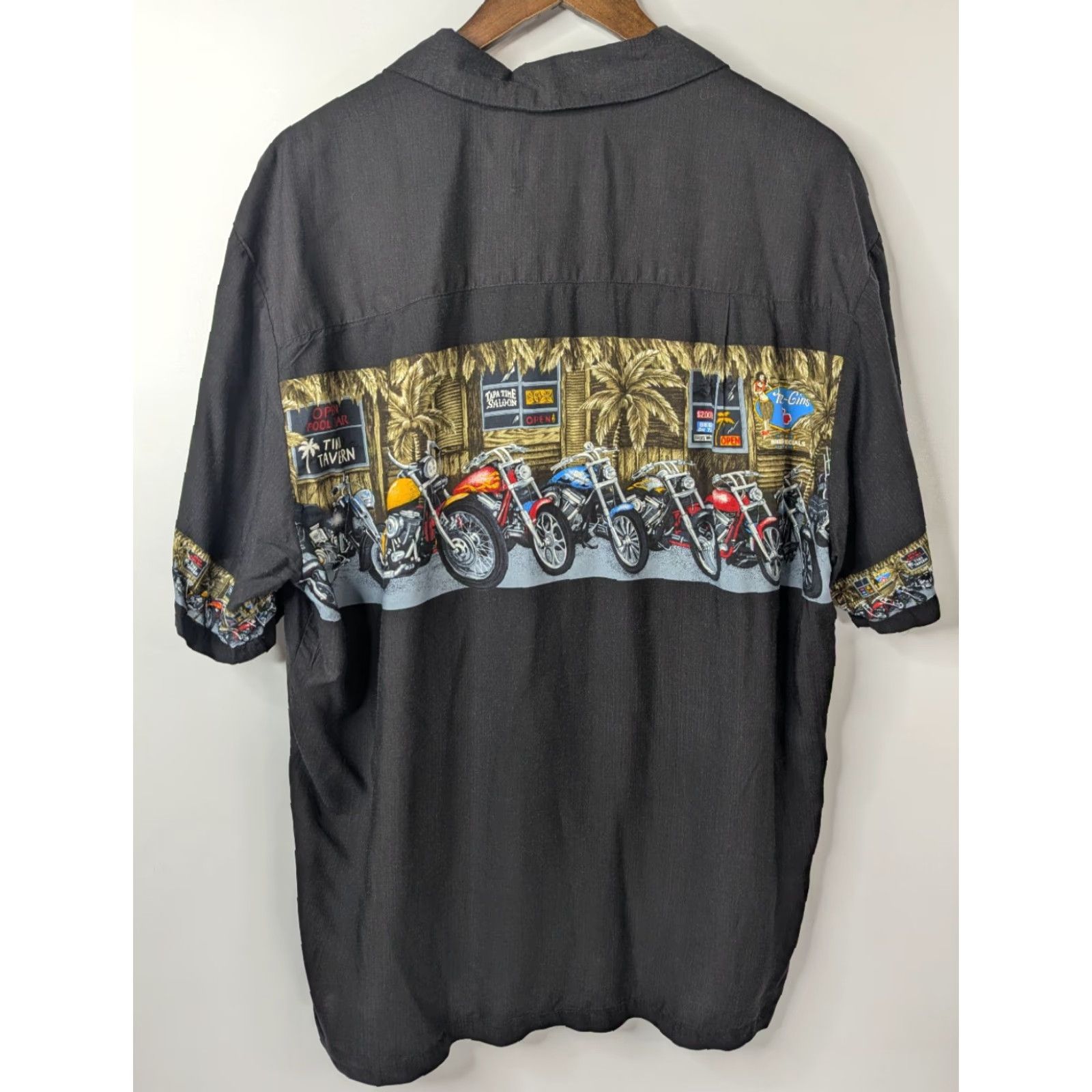Paradise Found Vintage Paradise Found Mens Hawaiian Shirt Black Motorcycles Aloha Rayon Cotton Button-Up Short Sleeve L Spring Summer Mens Size US L / EU 52-54 / 3 - 3 Thumbnail