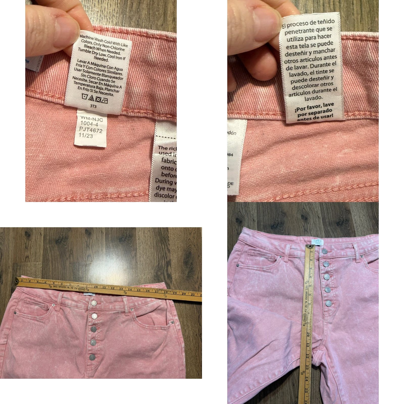Vintage Time & Tru Jeans Women's 18 Pink Light Wash Raw Hem Straight Button Fly Jeans Size 40" / US 18 - 8 Thumbnail